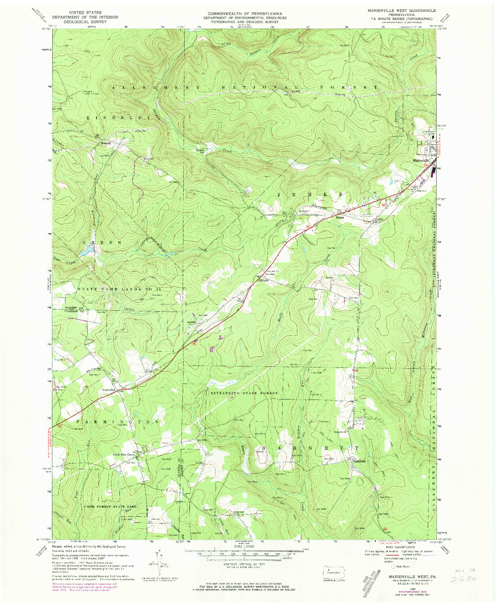 USGS 1:24000-SCALE QUADRANGLE FOR MARIENVILLE WEST, PA 1967