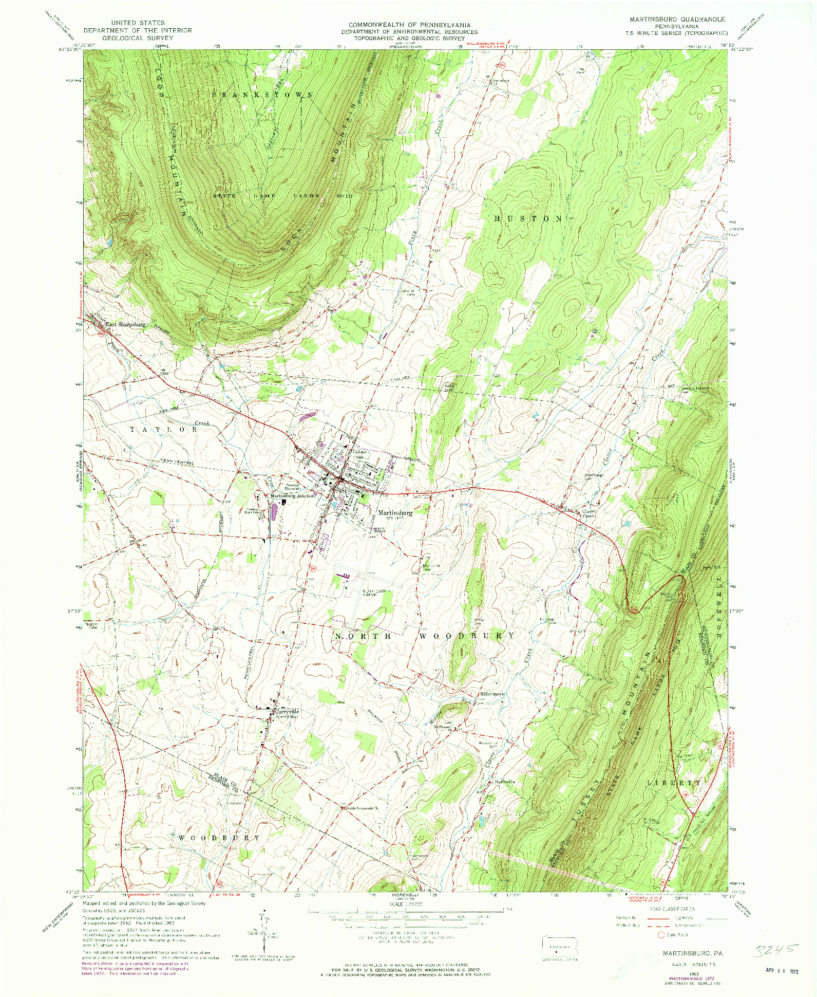 USGS 1:24000-SCALE QUADRANGLE FOR MARTINSBURG, PA 1963