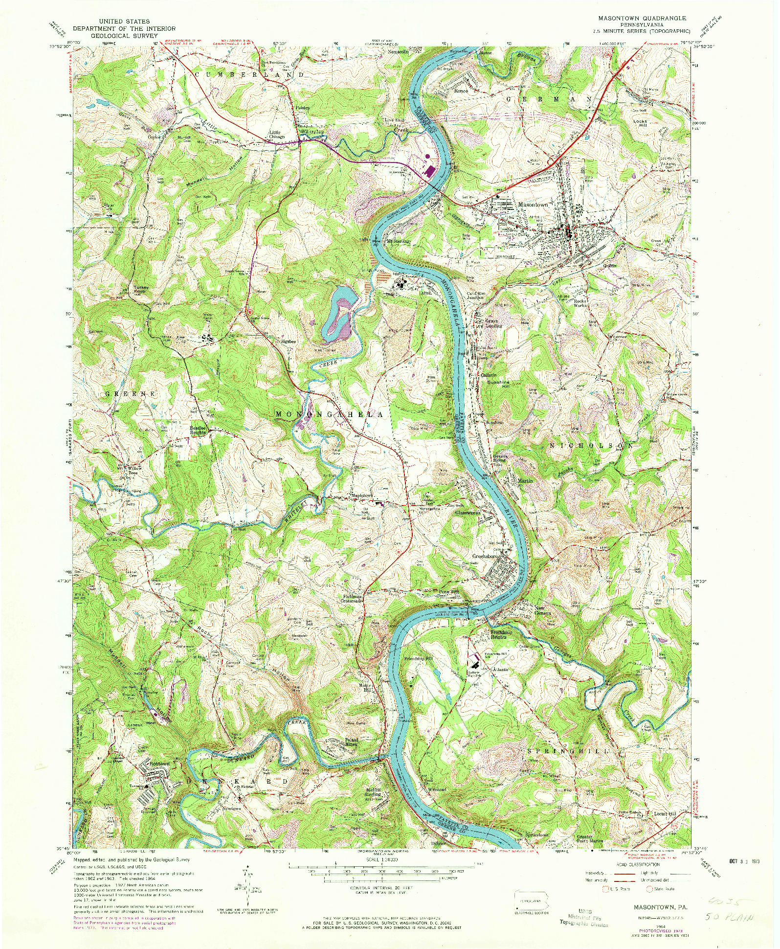 USGS 1:24000-SCALE QUADRANGLE FOR MASONTOWN, PA 1964