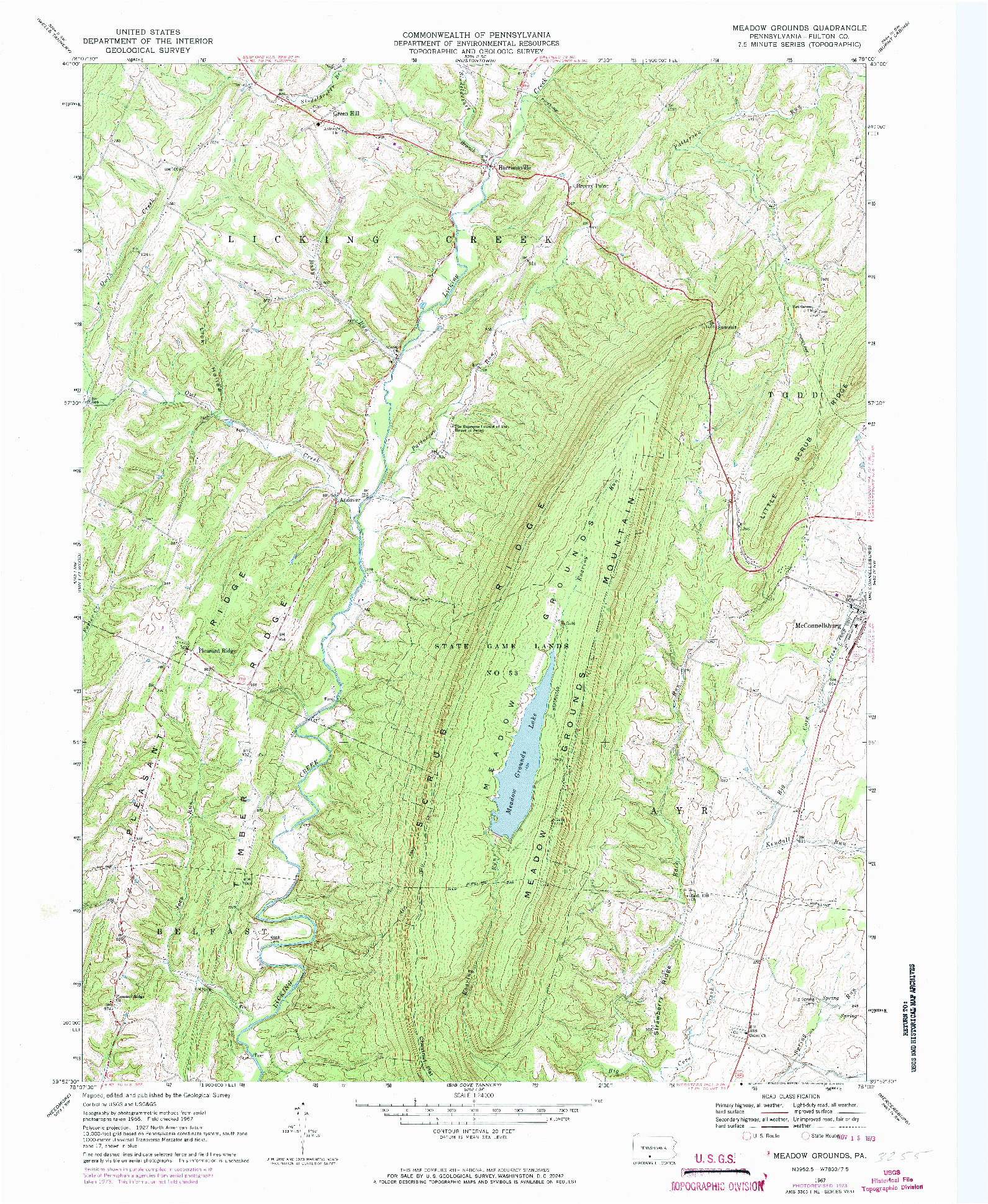 USGS 1:24000-SCALE QUADRANGLE FOR MEADOW GROUNDS, PA 1967