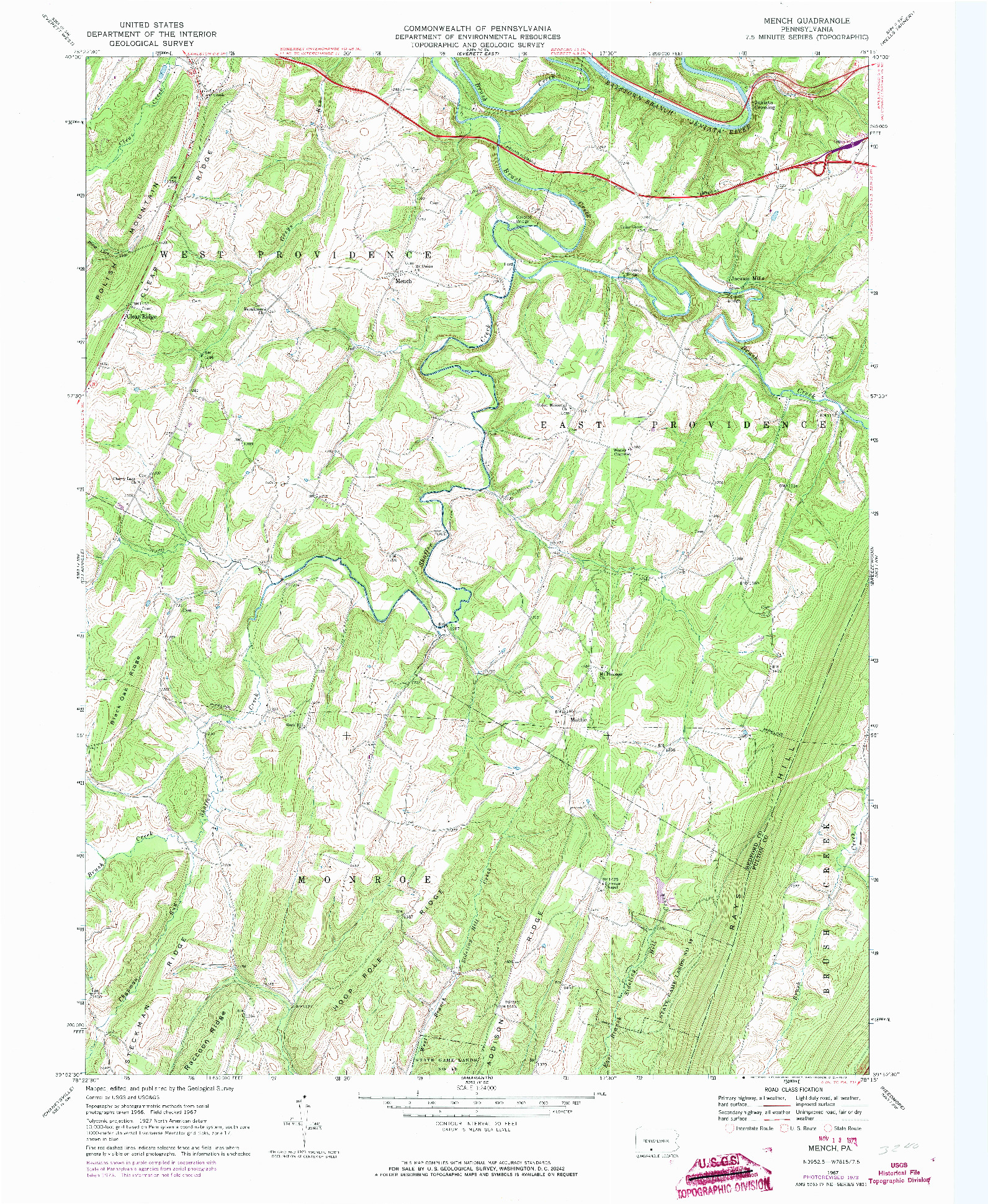 USGS 1:24000-SCALE QUADRANGLE FOR MENCH, PA 1967