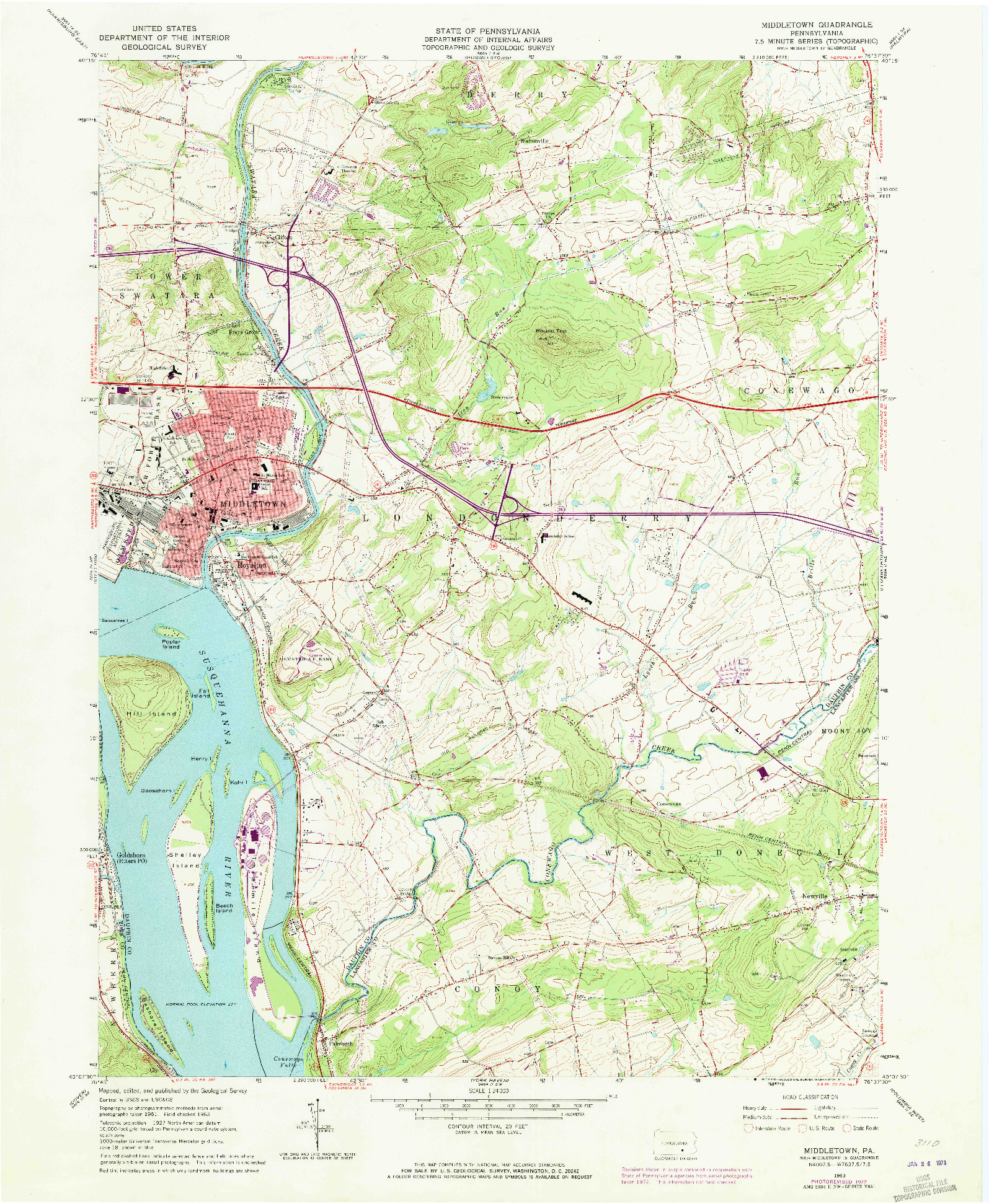 USGS 1:24000-SCALE QUADRANGLE FOR MIDDLETOWN, PA 1963