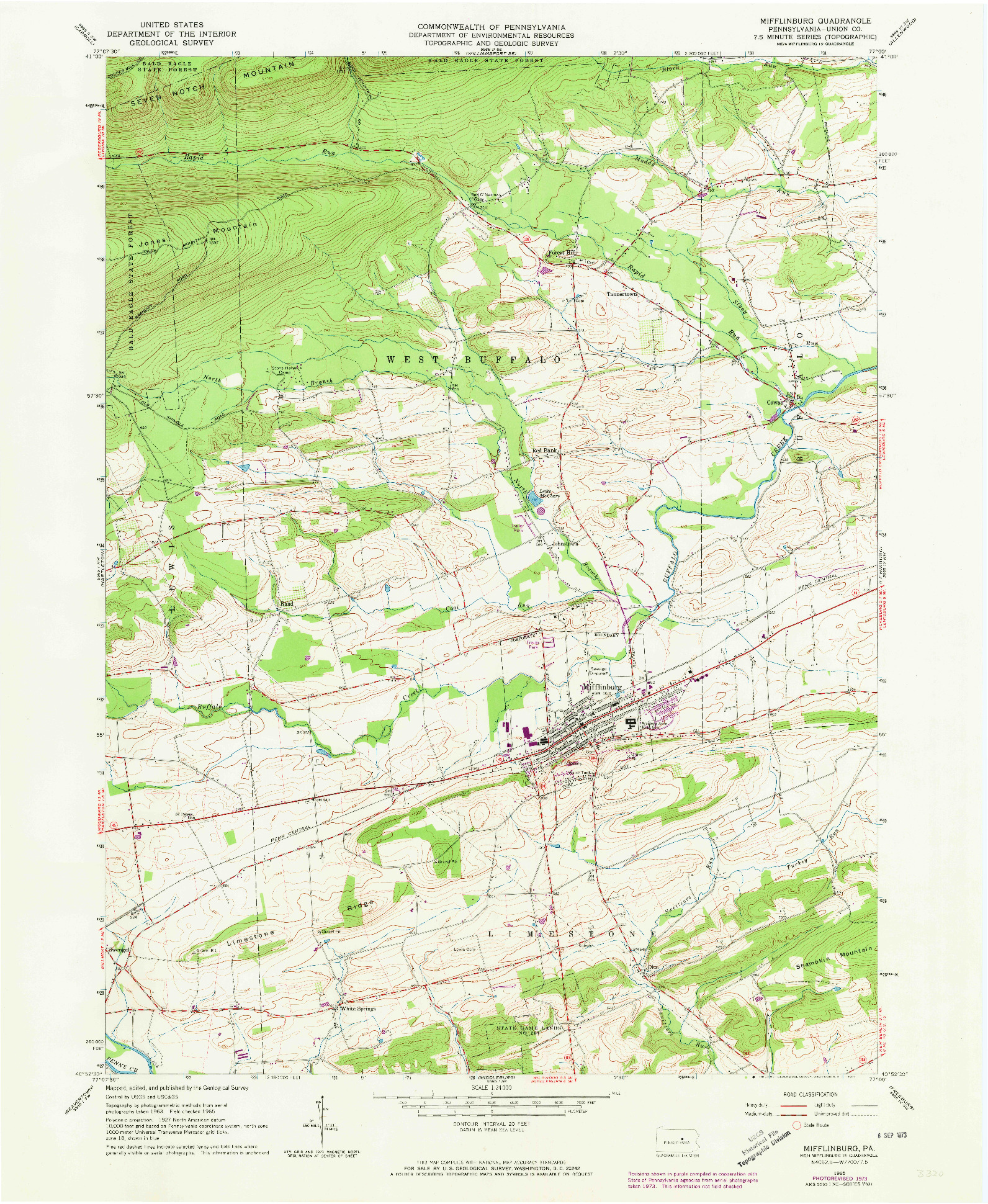 USGS 1:24000-SCALE QUADRANGLE FOR MIFFLINBURG, PA 1965