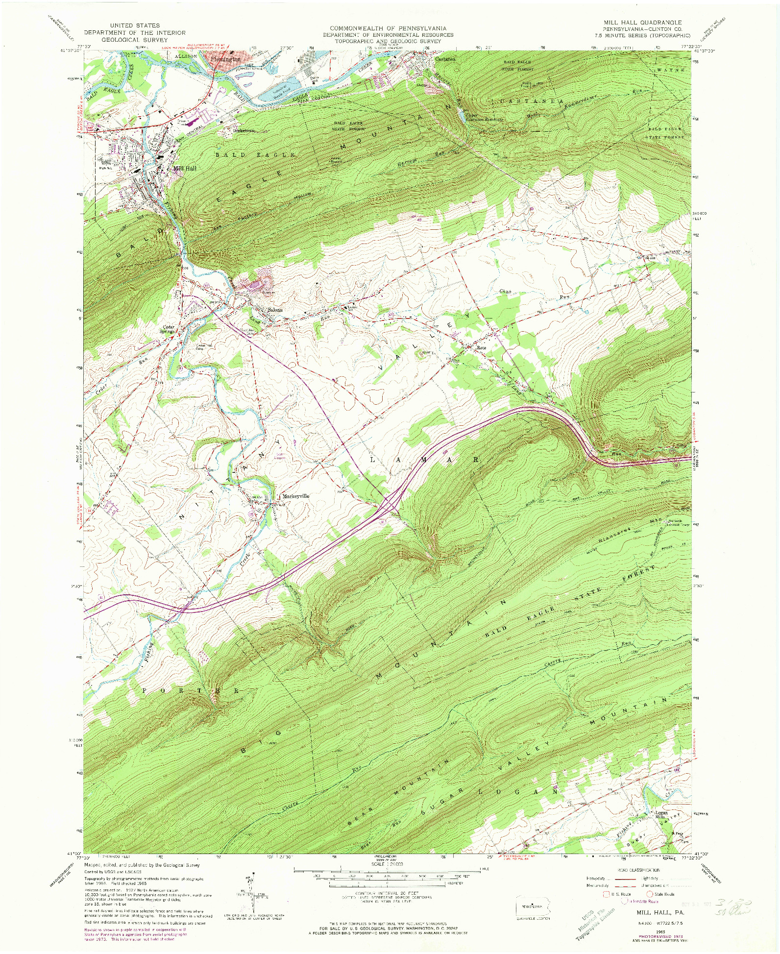 USGS 1:24000-SCALE QUADRANGLE FOR MILL HALL, PA 1965