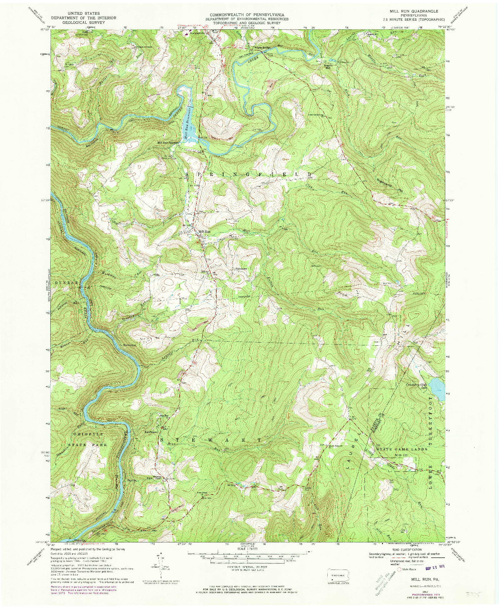 USGS 1:24000-SCALE QUADRANGLE FOR MILL RUN, PA 1967