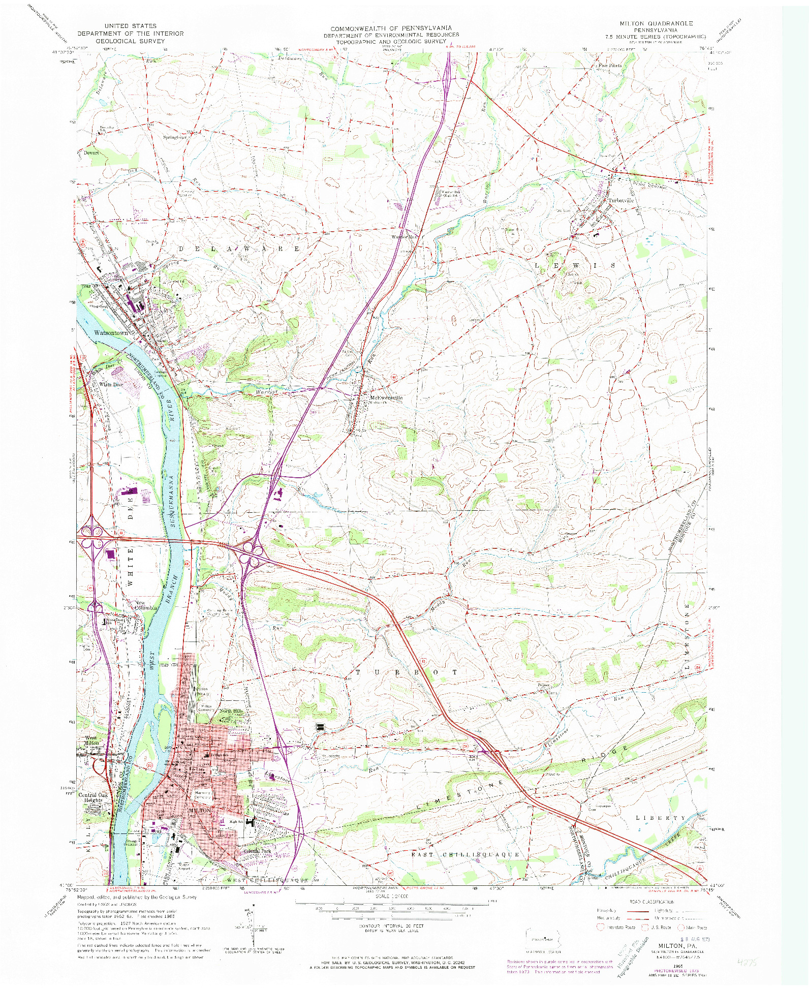 USGS 1:24000-SCALE QUADRANGLE FOR MILTON, PA 1965