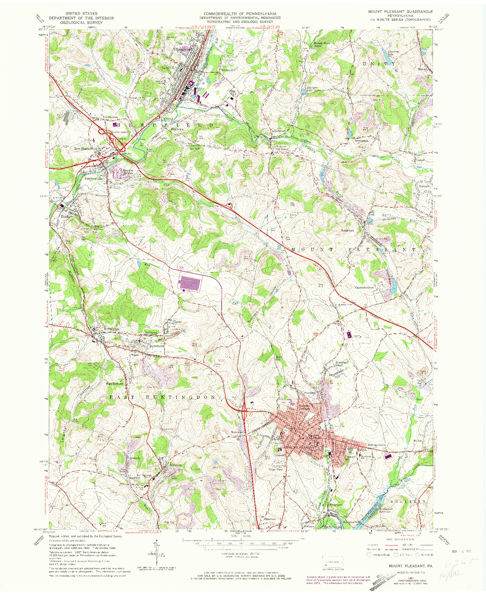 USGS 1:24000-SCALE QUADRANGLE FOR MOUNT PLEASANT, PA 1964