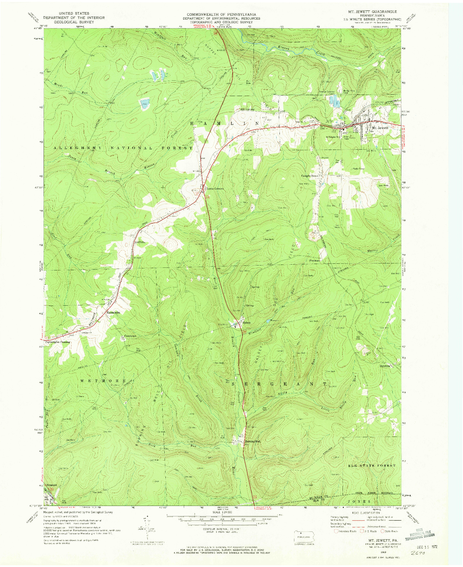 USGS 1:24000-SCALE QUADRANGLE FOR MT. JEWETT, PA 1969