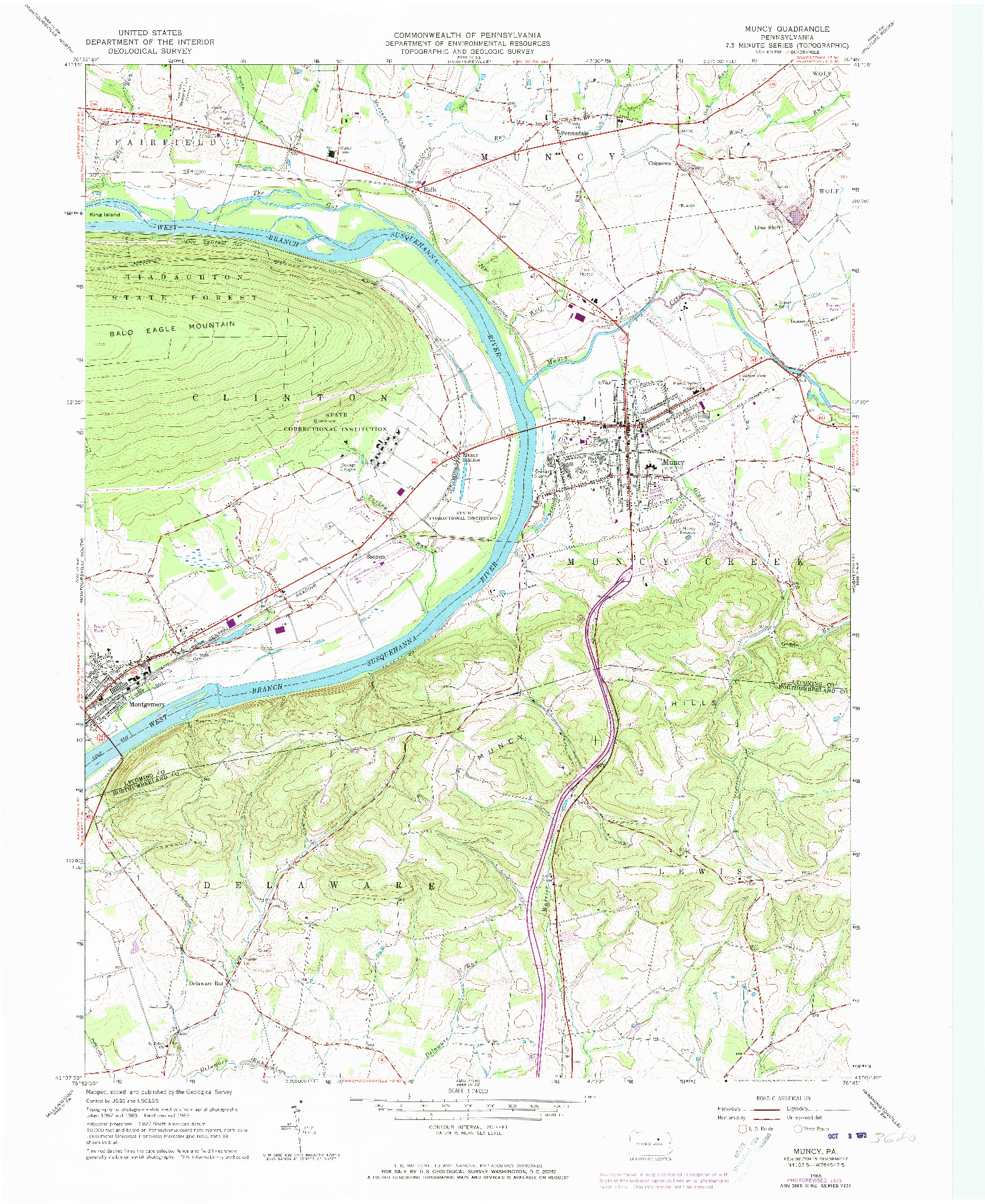 USGS 1:24000-SCALE QUADRANGLE FOR MUNCY, PA 1965