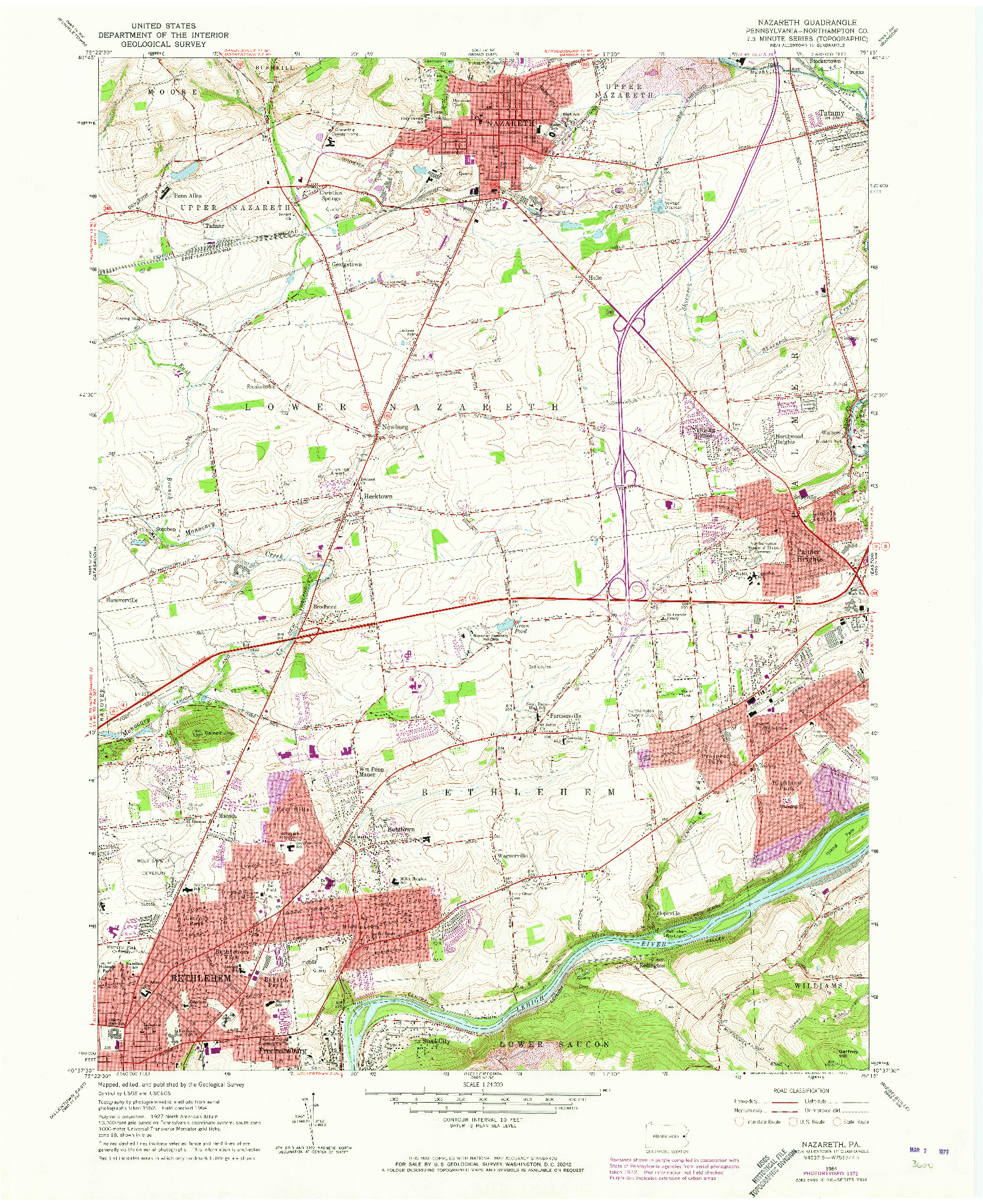 USGS 1:24000-SCALE QUADRANGLE FOR NAZARETH, PA 1964