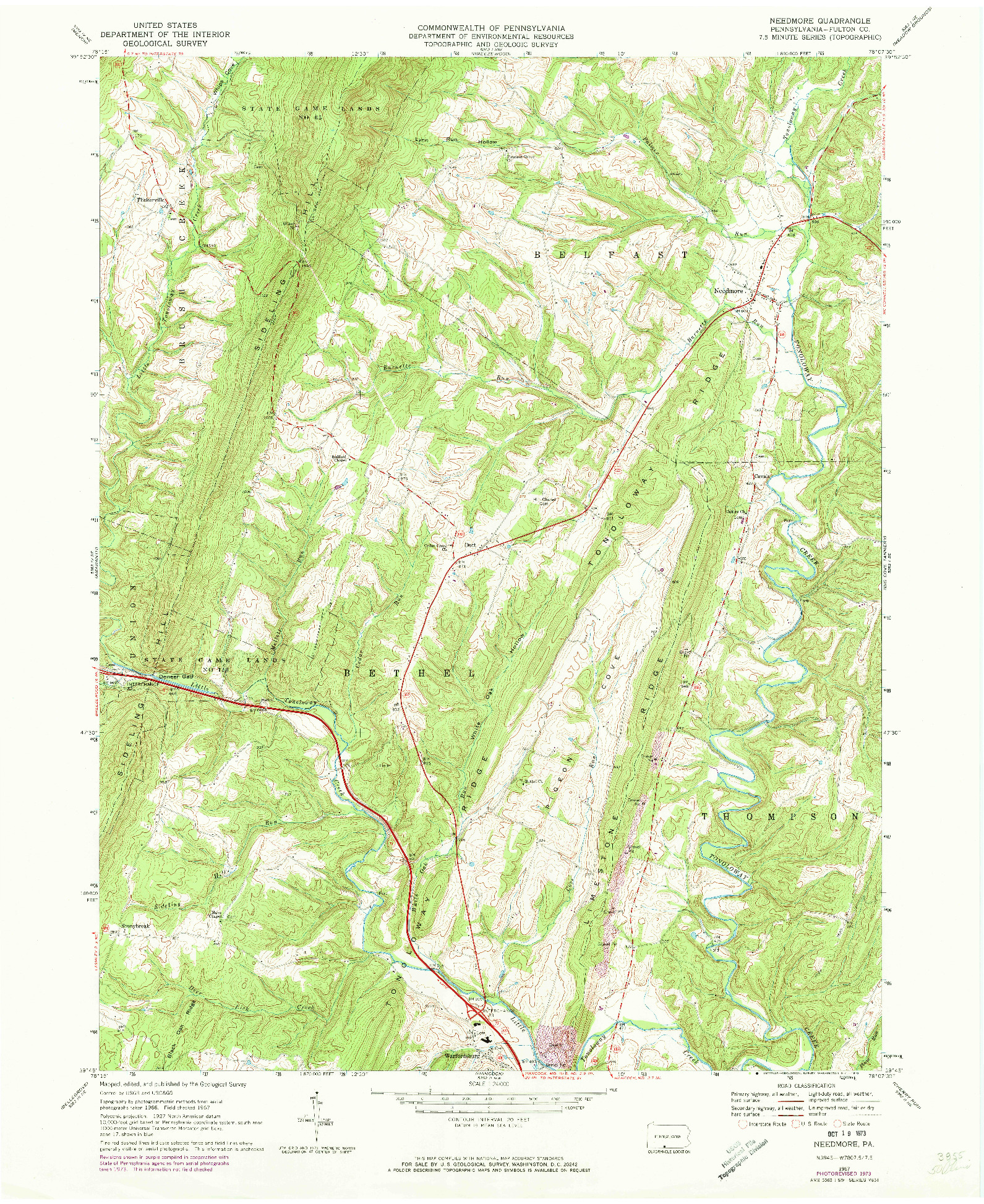 USGS 1:24000-SCALE QUADRANGLE FOR NEEDMORE, PA 1967