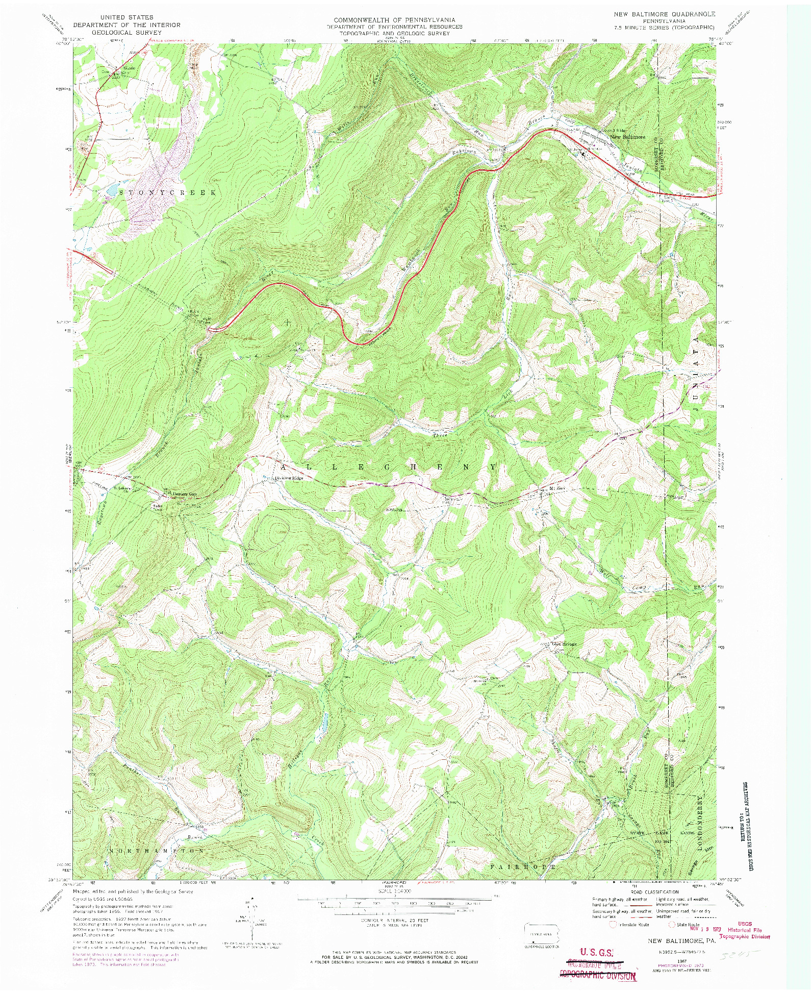 USGS 1:24000-SCALE QUADRANGLE FOR NEW BALTIMORE, PA 1967