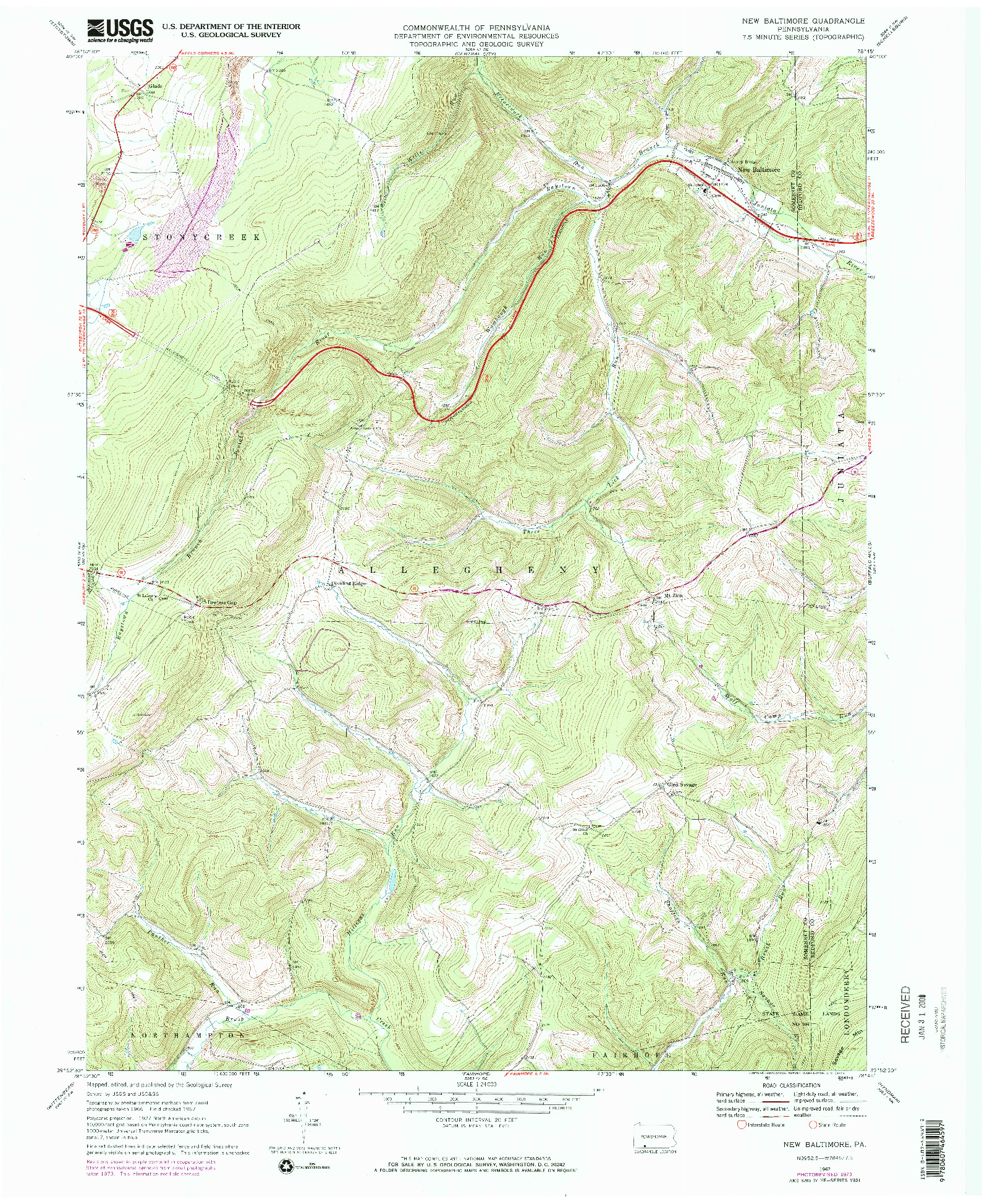 USGS 1:24000-SCALE QUADRANGLE FOR NEW BALTIMORE, PA 1967