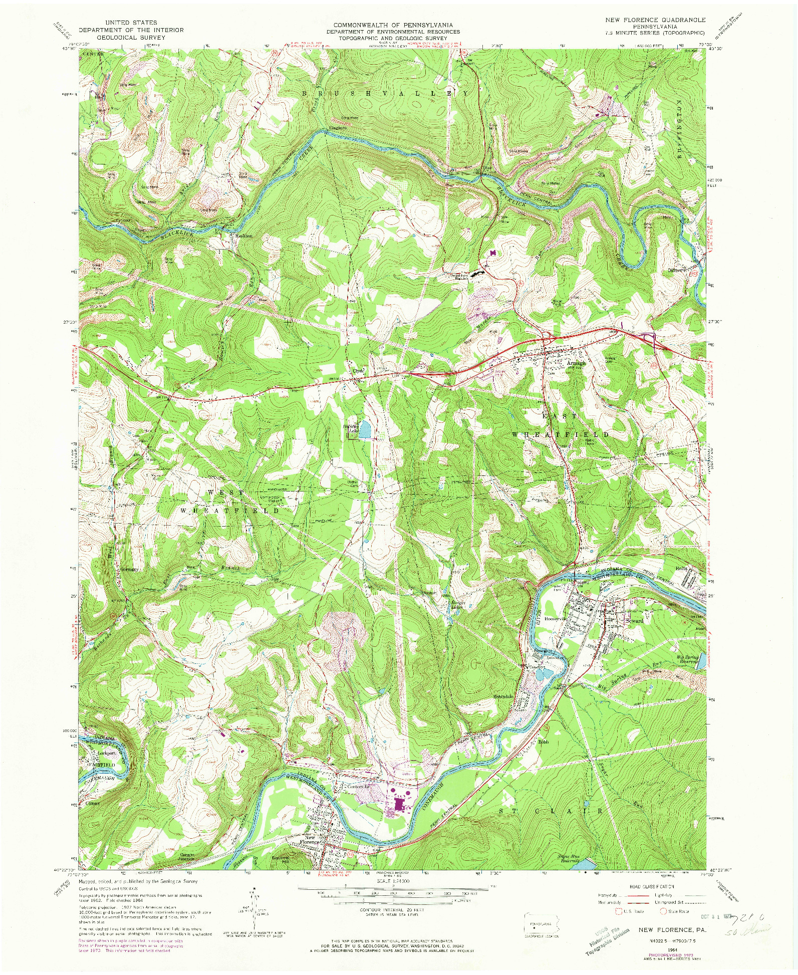 USGS 1:24000-SCALE QUADRANGLE FOR NEW FLORENCE, PA 1964