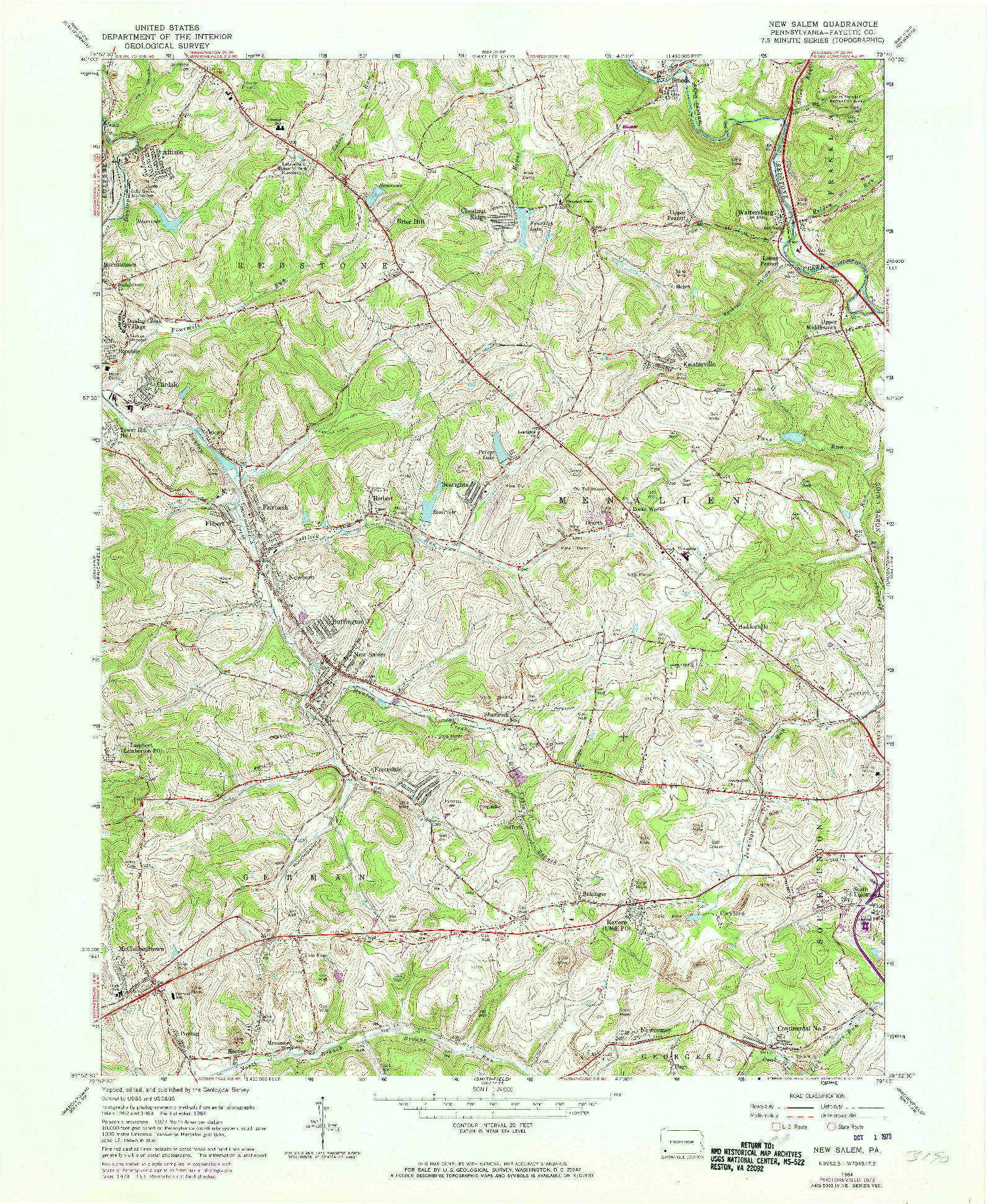 USGS 1:24000-SCALE QUADRANGLE FOR NEW SALEM, PA 1964
