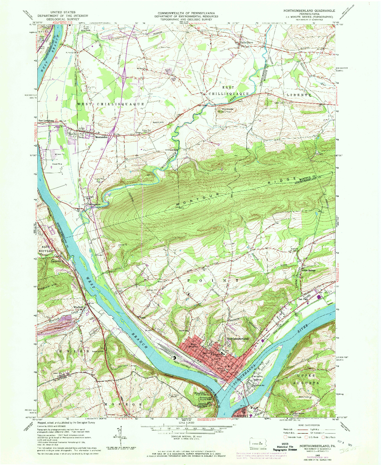 USGS 1:24000-SCALE QUADRANGLE FOR NORTHUMBERLAND, PA 1965