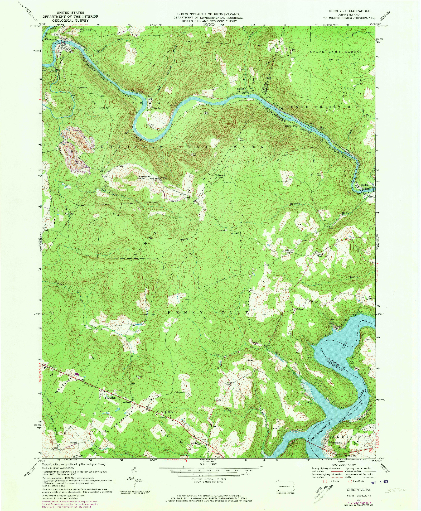 USGS 1:24000-SCALE QUADRANGLE FOR OHIOPYLE, PA 1967