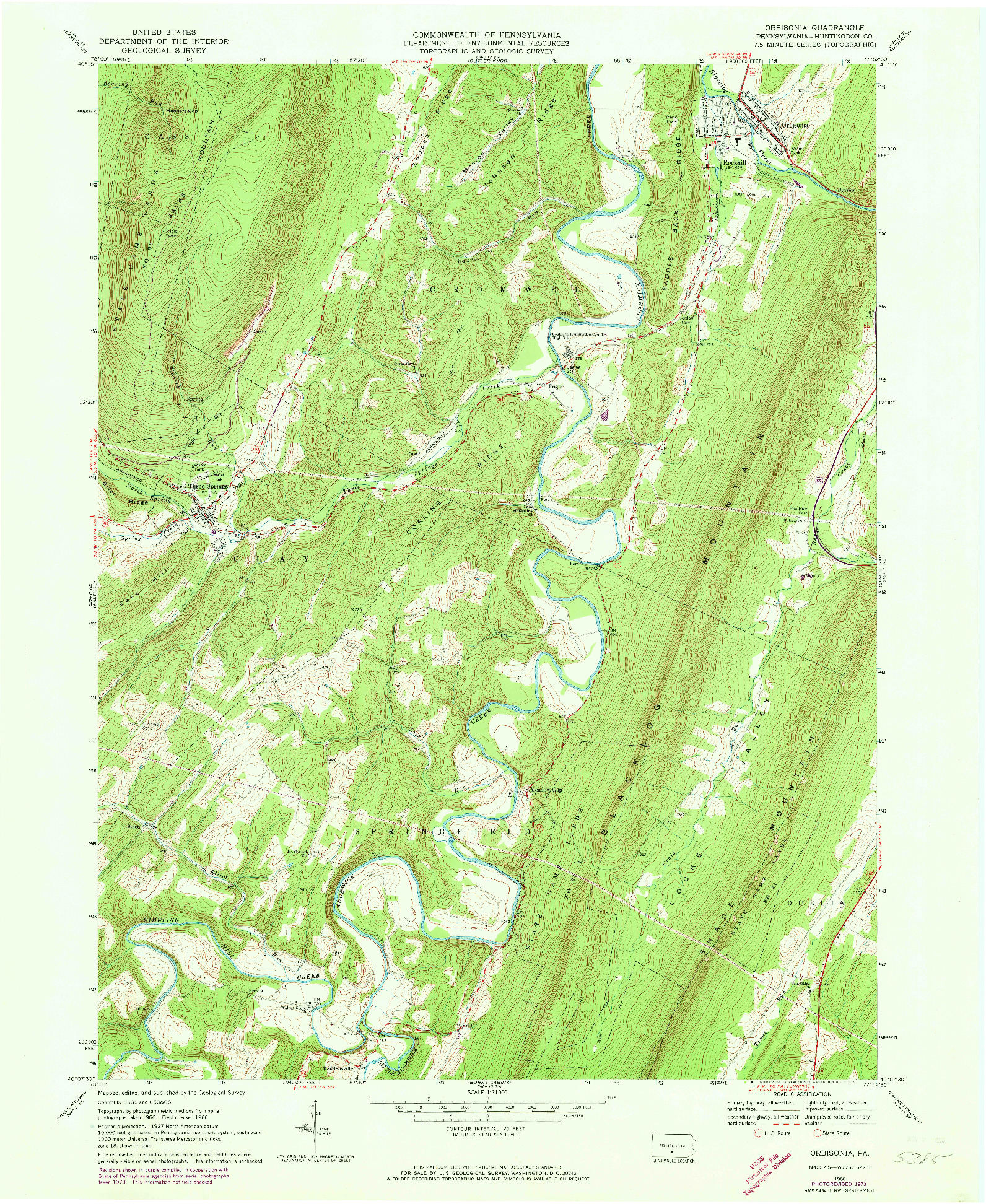 USGS 1:24000-SCALE QUADRANGLE FOR ORBISONIA, PA 1966
