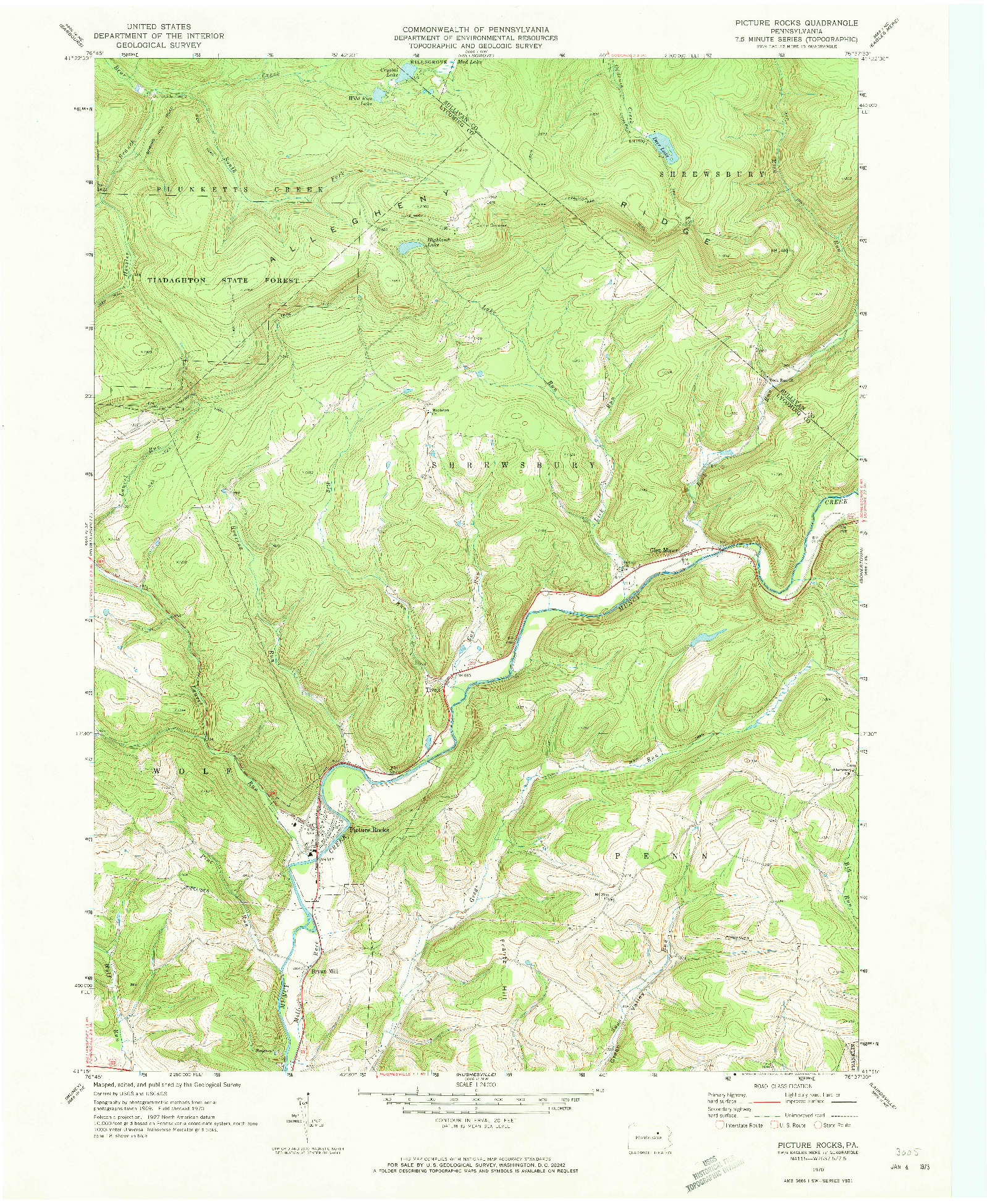 USGS 1:24000-SCALE QUADRANGLE FOR PICTURE ROCKS, PA 1970