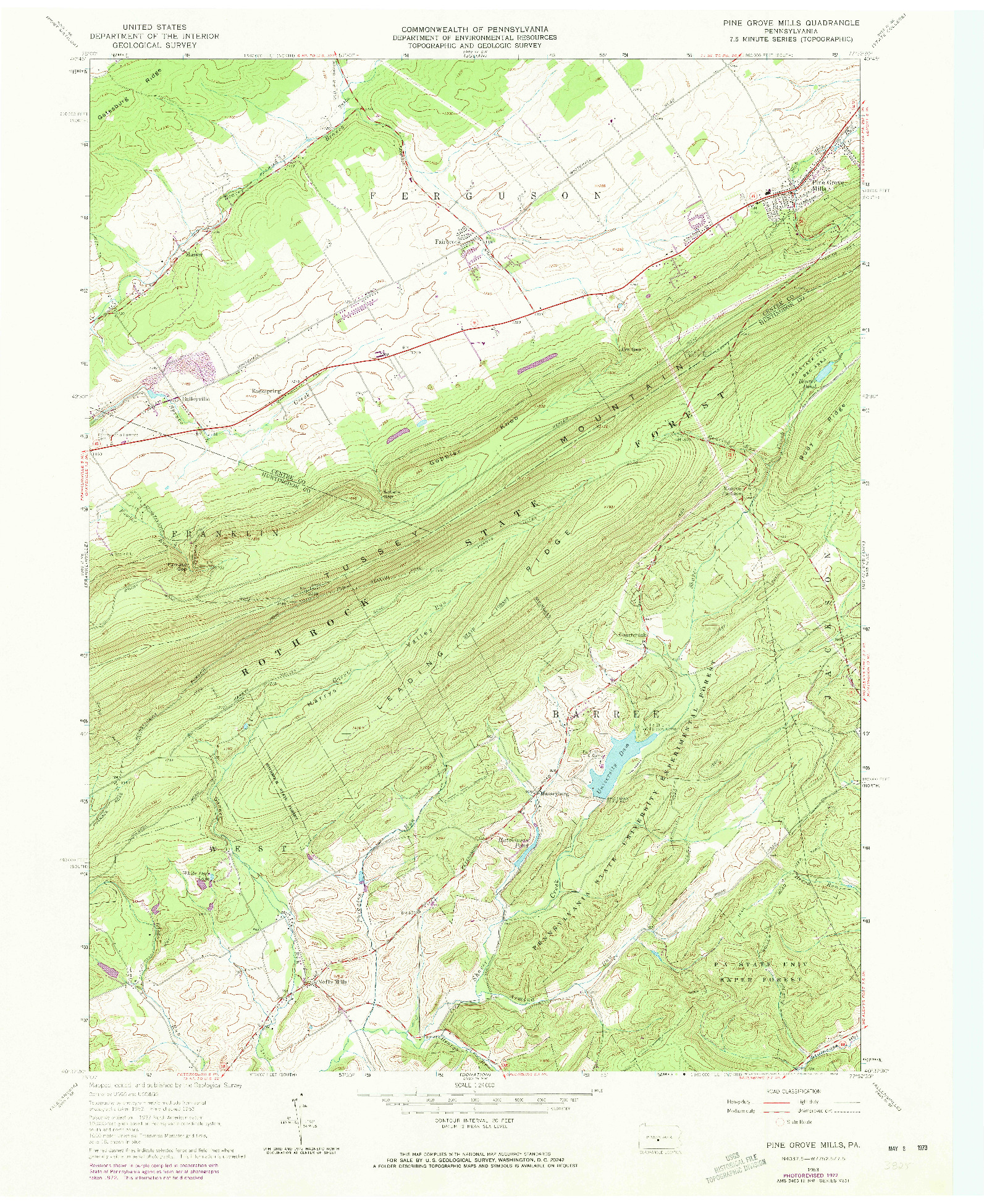 USGS 1:24000-SCALE QUADRANGLE FOR PINE GROVE MILLS, PA 1963