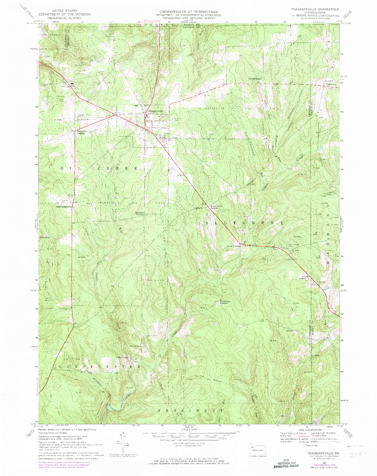 USGS 1:24000-SCALE QUADRANGLE FOR PLEASANTVILLE, PA 1967