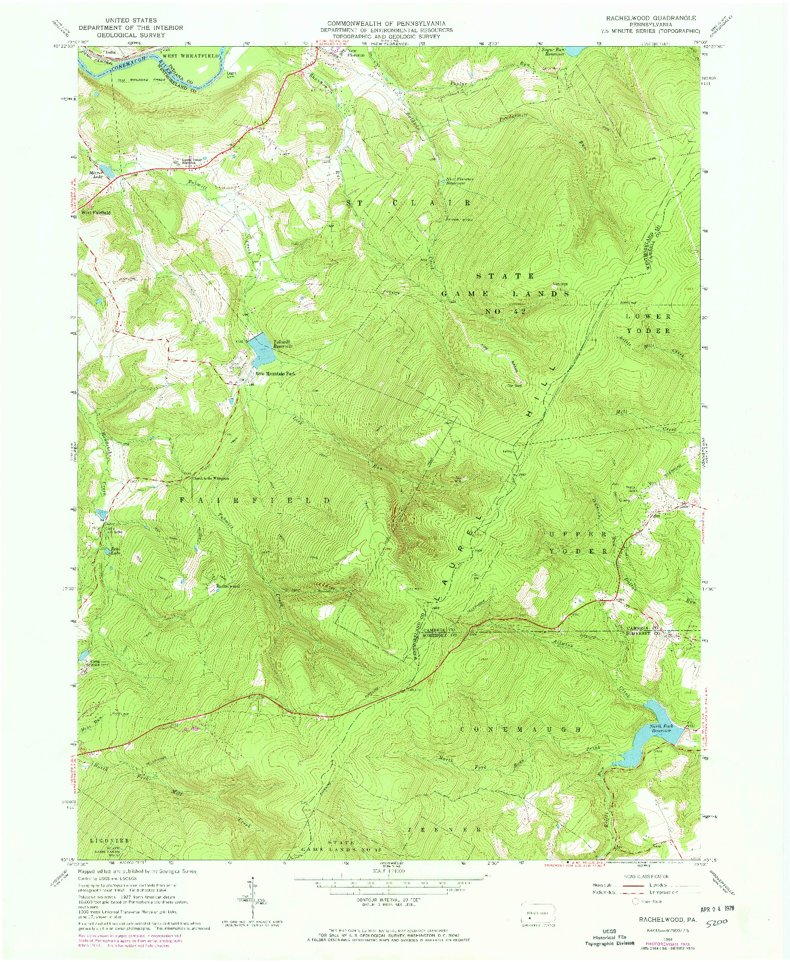 USGS 1:24000-SCALE QUADRANGLE FOR RACHELWOOD, PA 1964