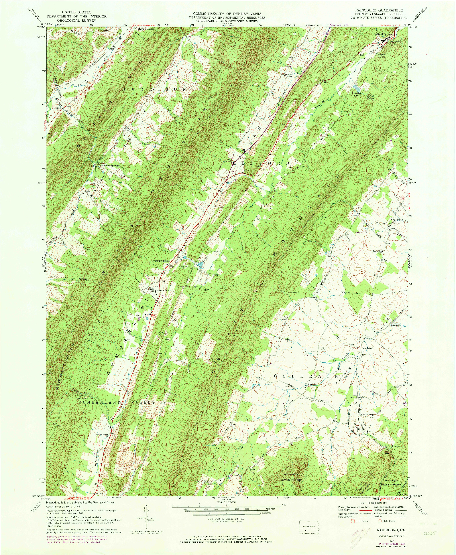 USGS 1:24000-SCALE QUADRANGLE FOR RAINSBURG, PA 1967