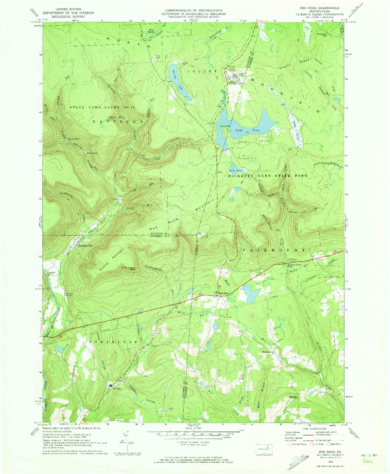 USGS 1:24000-SCALE QUADRANGLE FOR RED ROCK, PA 1969