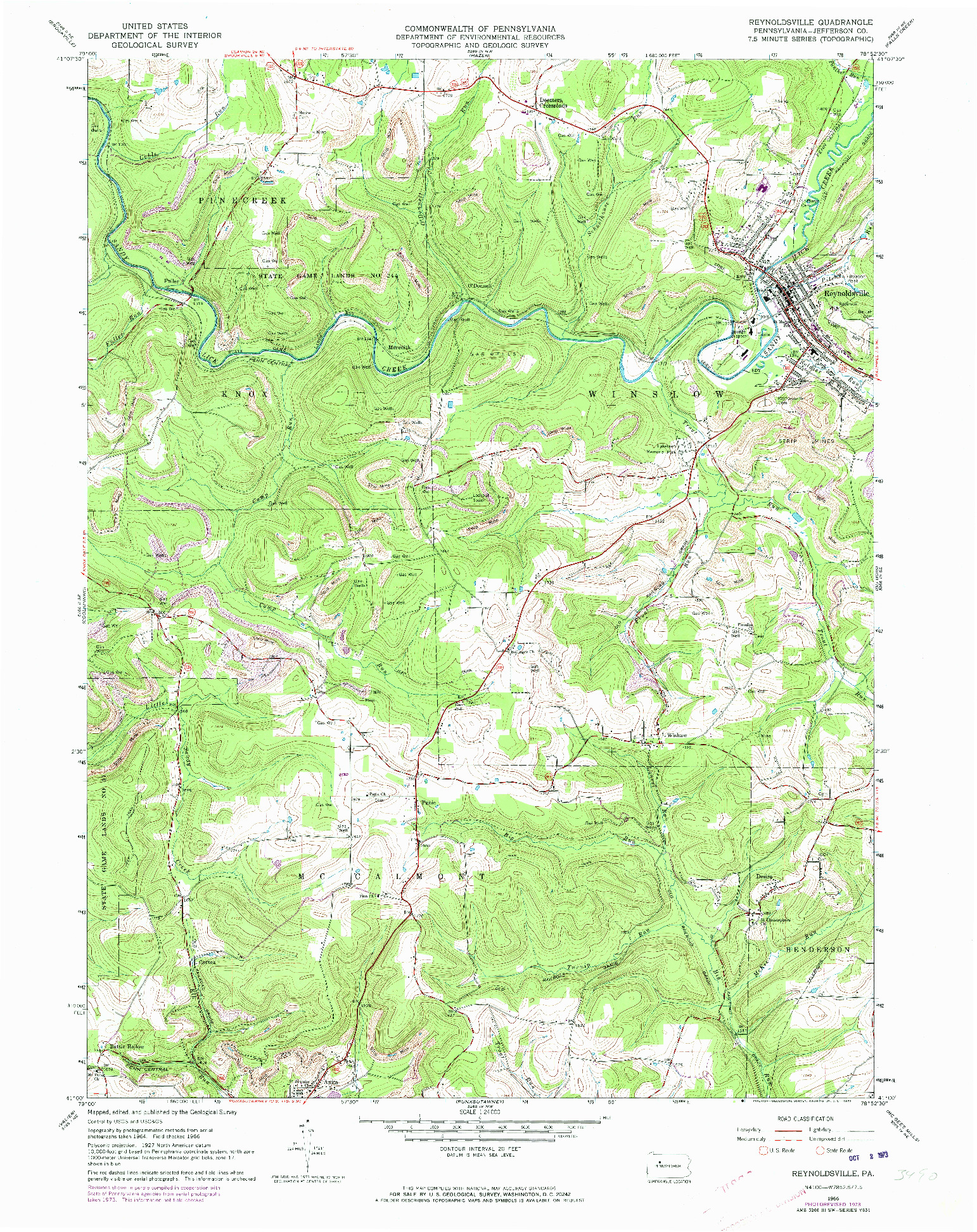 USGS 1:24000-SCALE QUADRANGLE FOR REYNOLDSVILLE, PA 1966
