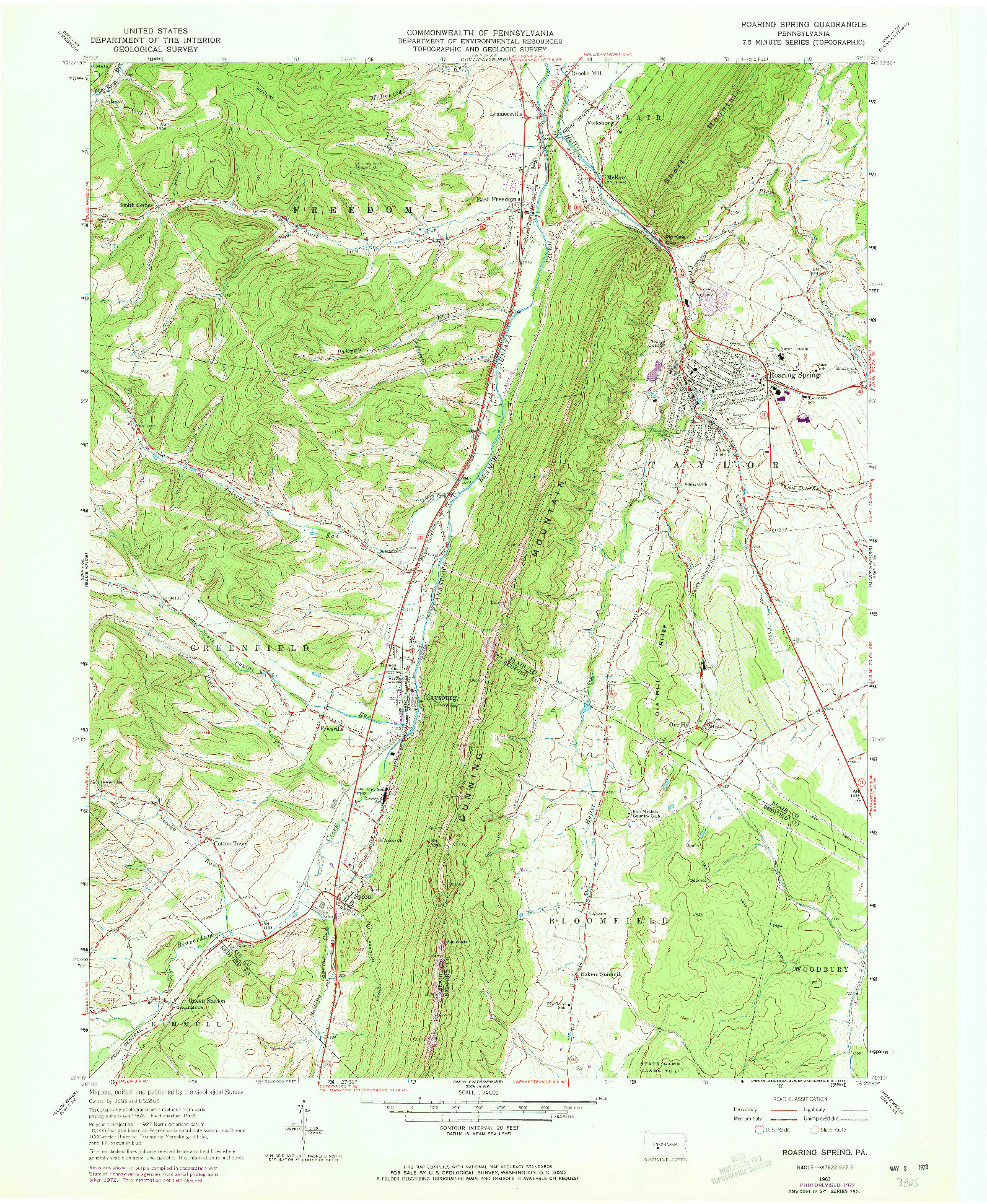 USGS 1:24000-SCALE QUADRANGLE FOR ROARING SPRING, PA 1963