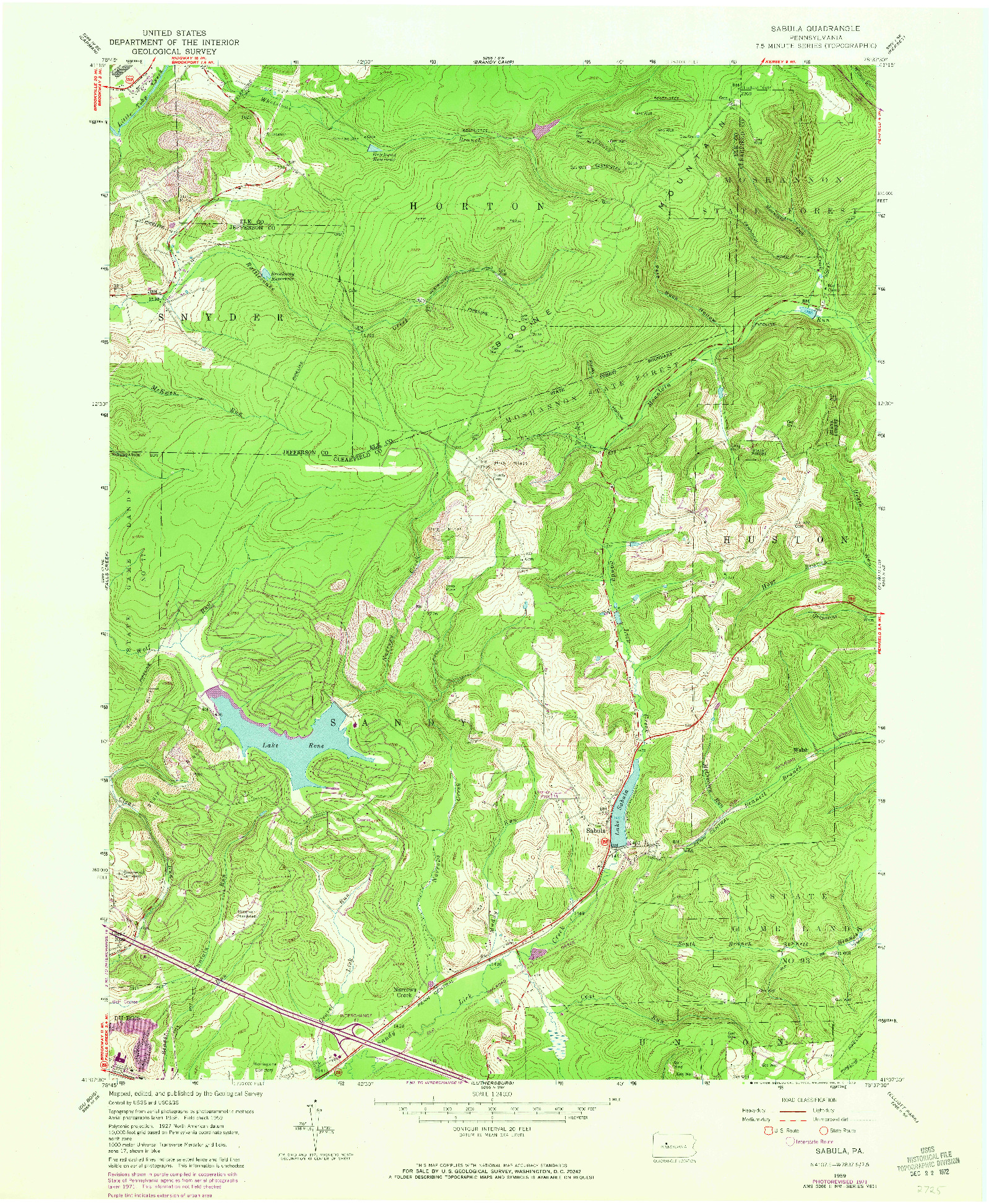 USGS 1:24000-SCALE QUADRANGLE FOR SABULA, PA 1959