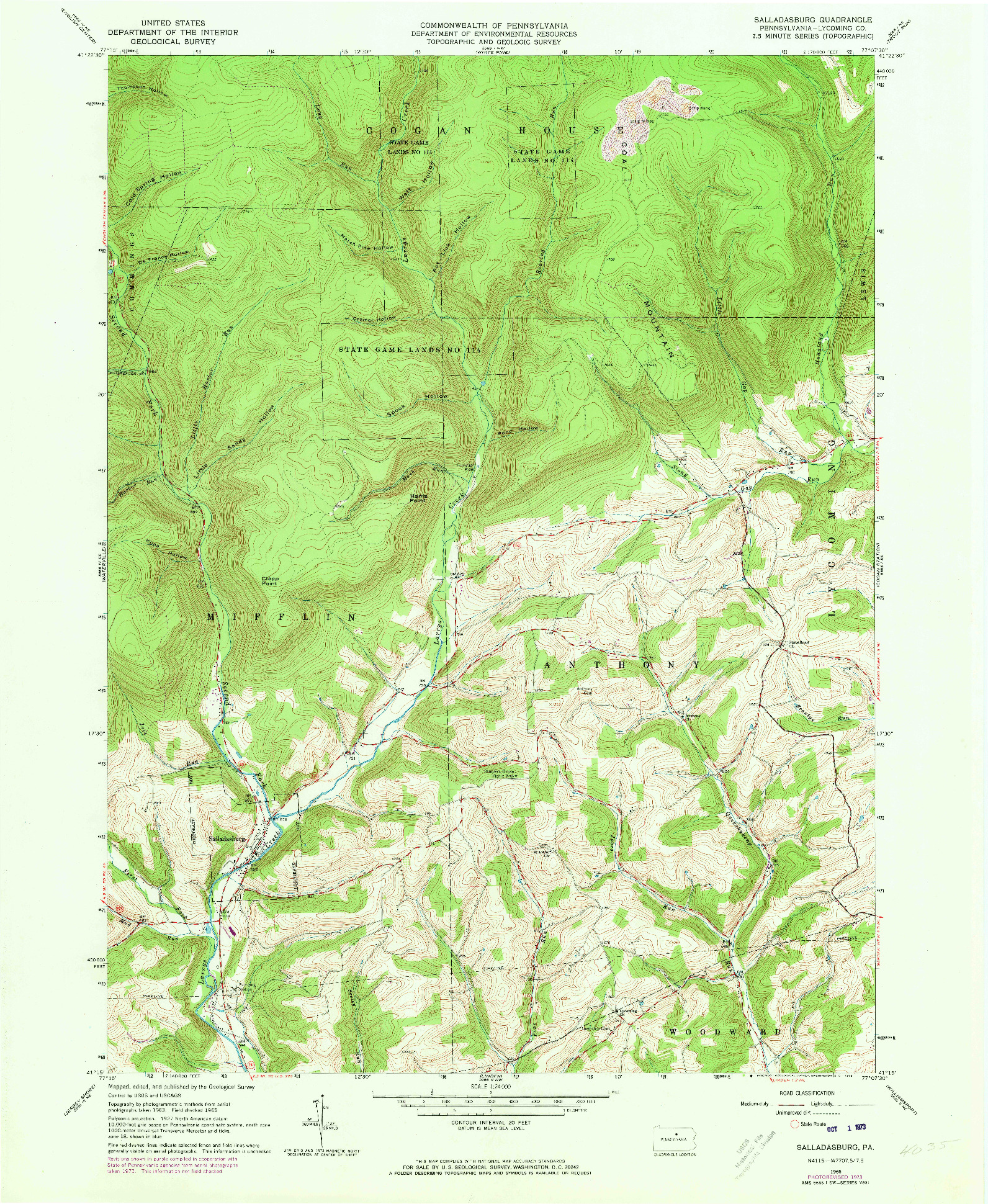 USGS 1:24000-SCALE QUADRANGLE FOR SALLADASBURG, PA 1965