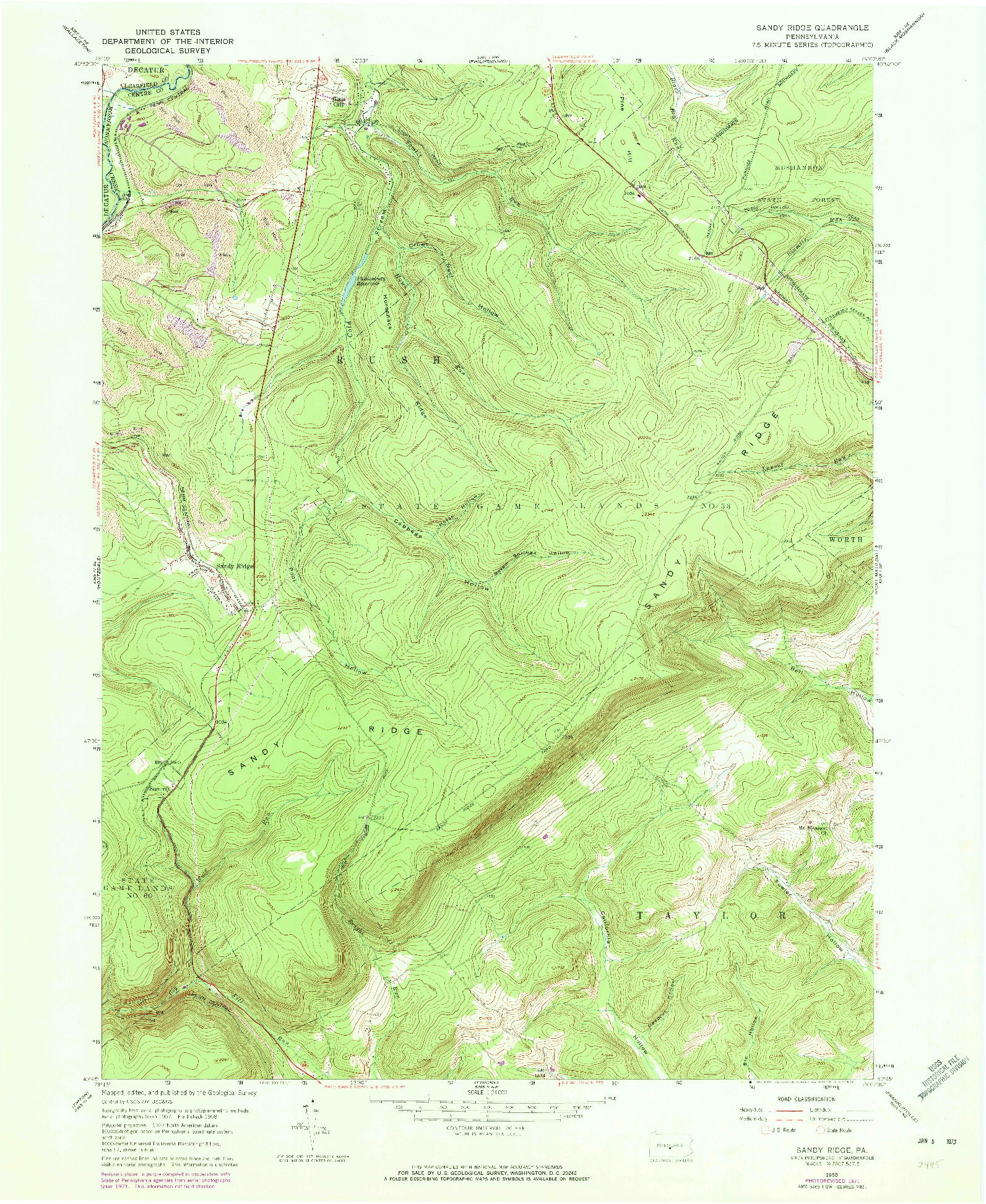 USGS 1:24000-SCALE QUADRANGLE FOR SANDY RIDGE, PA 1958