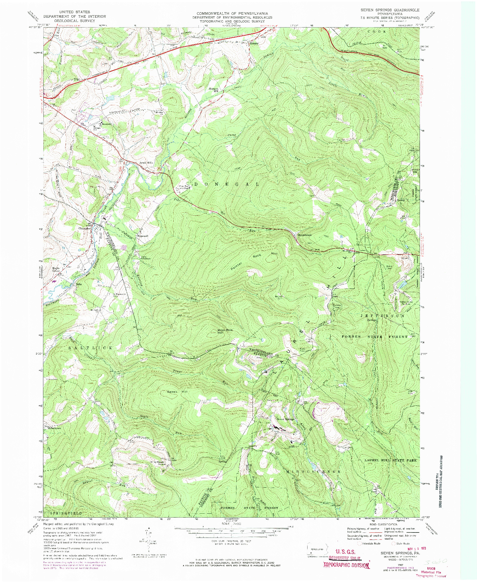 USGS 1:24000-SCALE QUADRANGLE FOR SEVEN SPRINGS, PA 1967