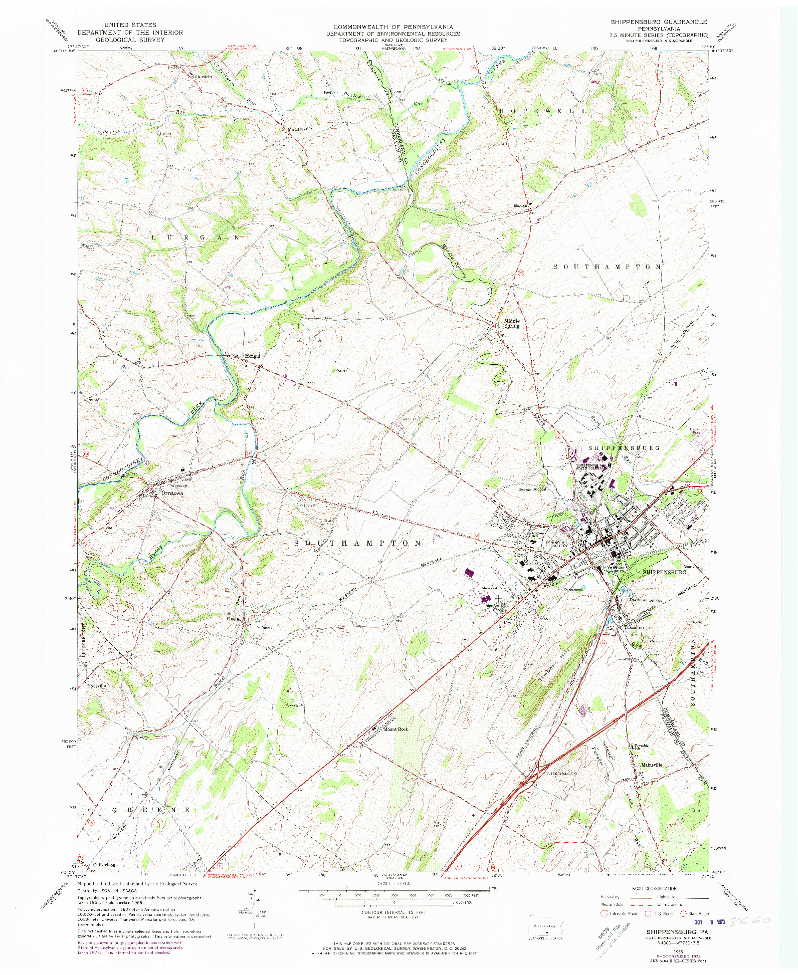 USGS 1:24000-SCALE QUADRANGLE FOR SHIPPENSBURG, PA 1966