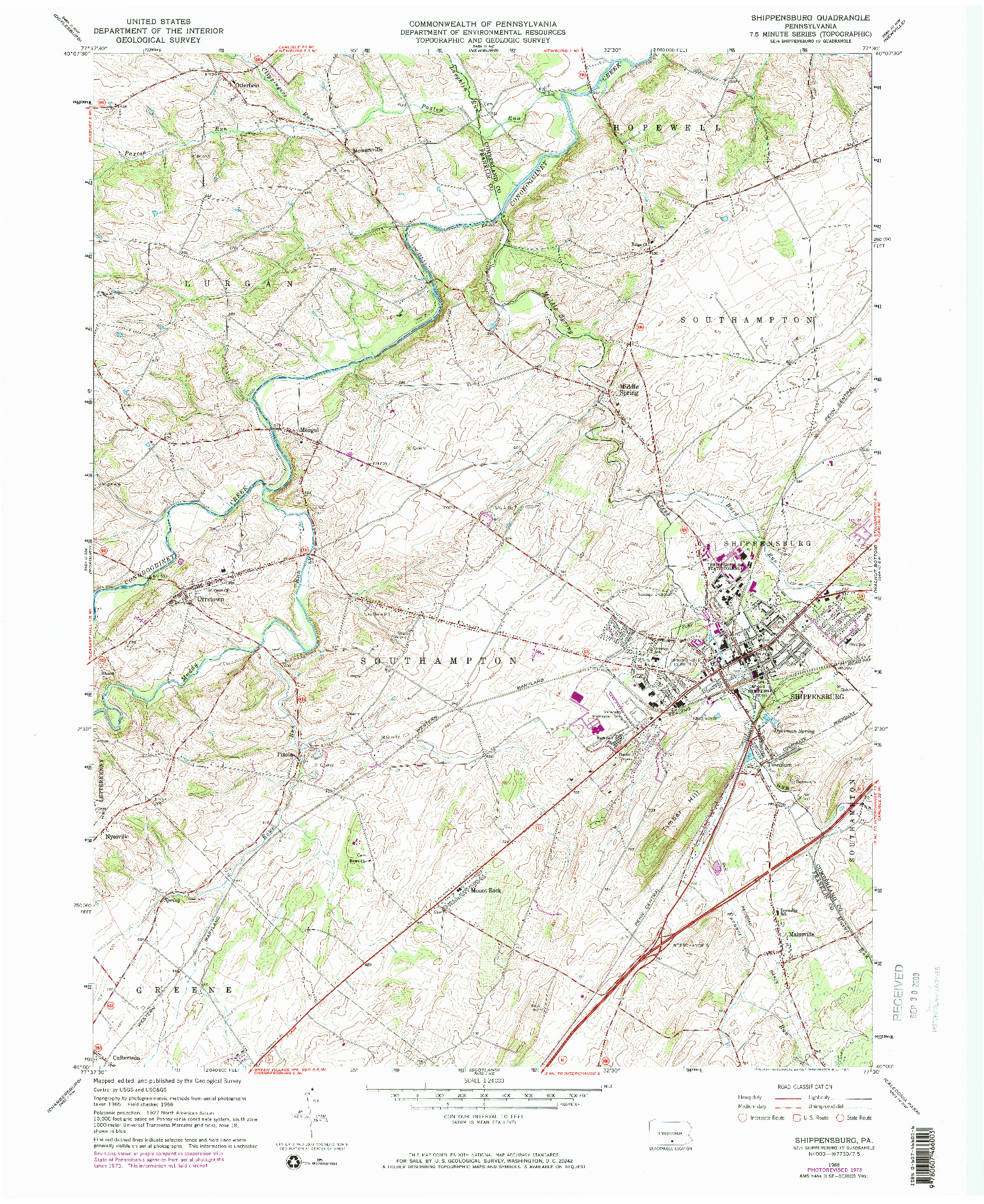 USGS 1:24000-SCALE QUADRANGLE FOR SHIPPENSBURG, PA 1966