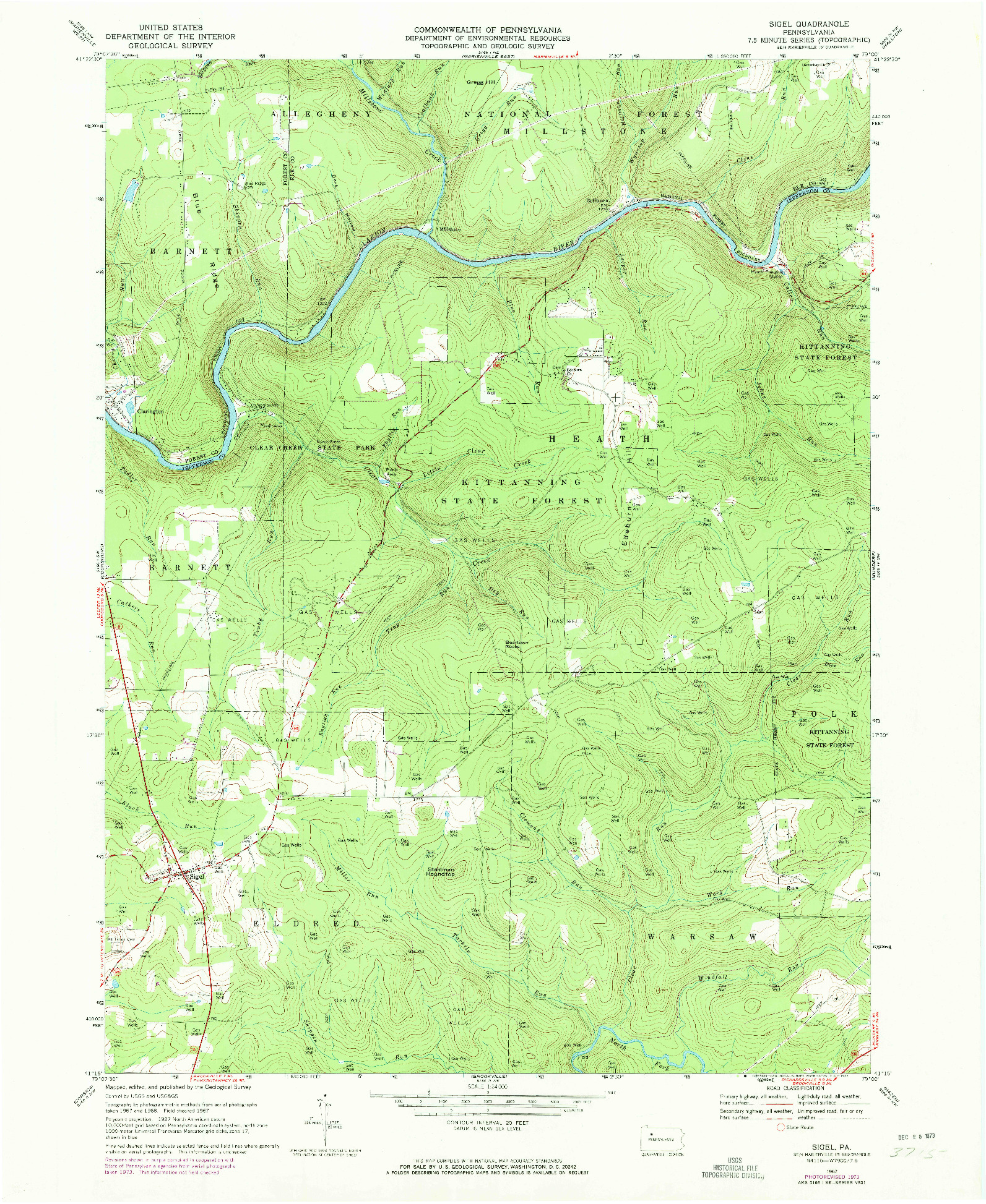 USGS 1:24000-SCALE QUADRANGLE FOR SIGEL, PA 1967