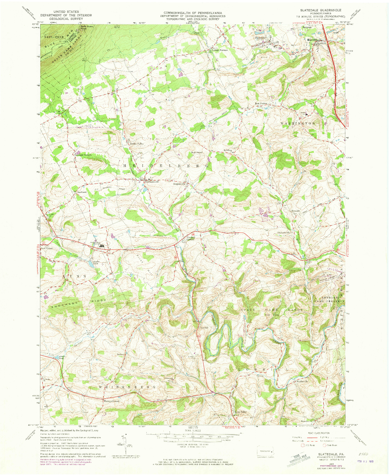 USGS 1:24000-SCALE QUADRANGLE FOR SLATEDALE, PA 1965