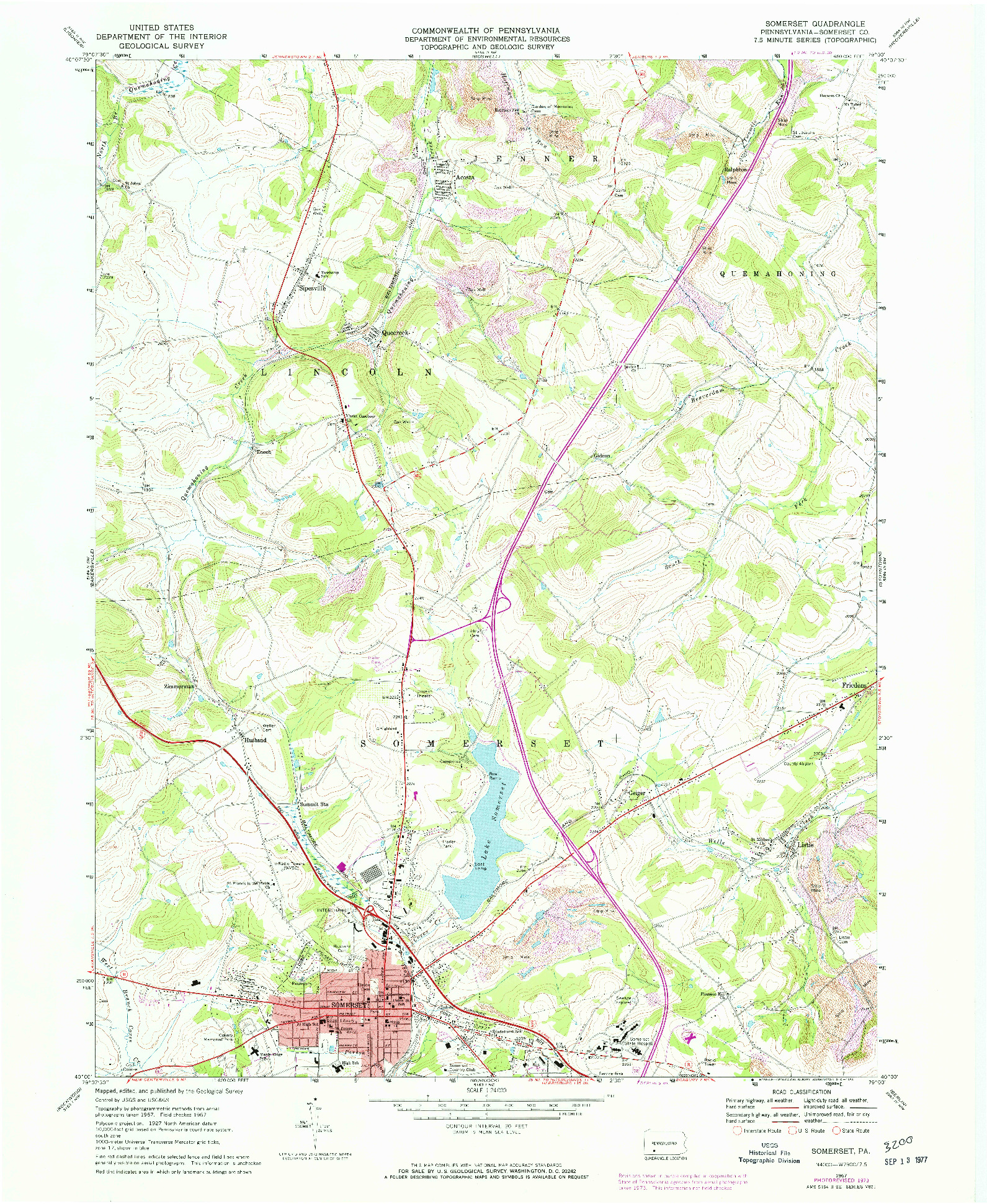 USGS 1:24000-SCALE QUADRANGLE FOR SOMERSET, PA 1967