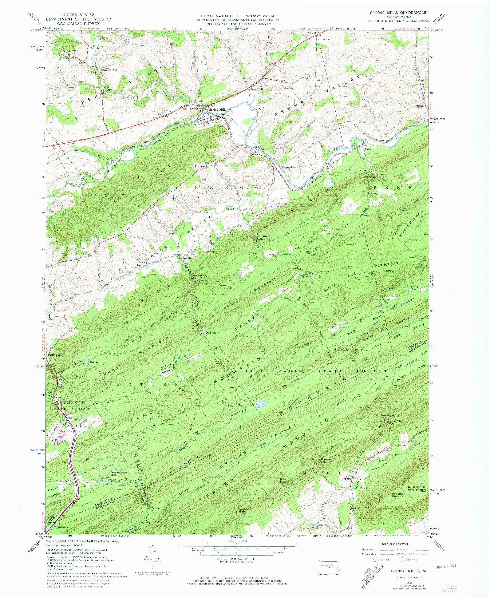 USGS 1:24000-SCALE QUADRANGLE FOR SPRING MILLS, PA 1966