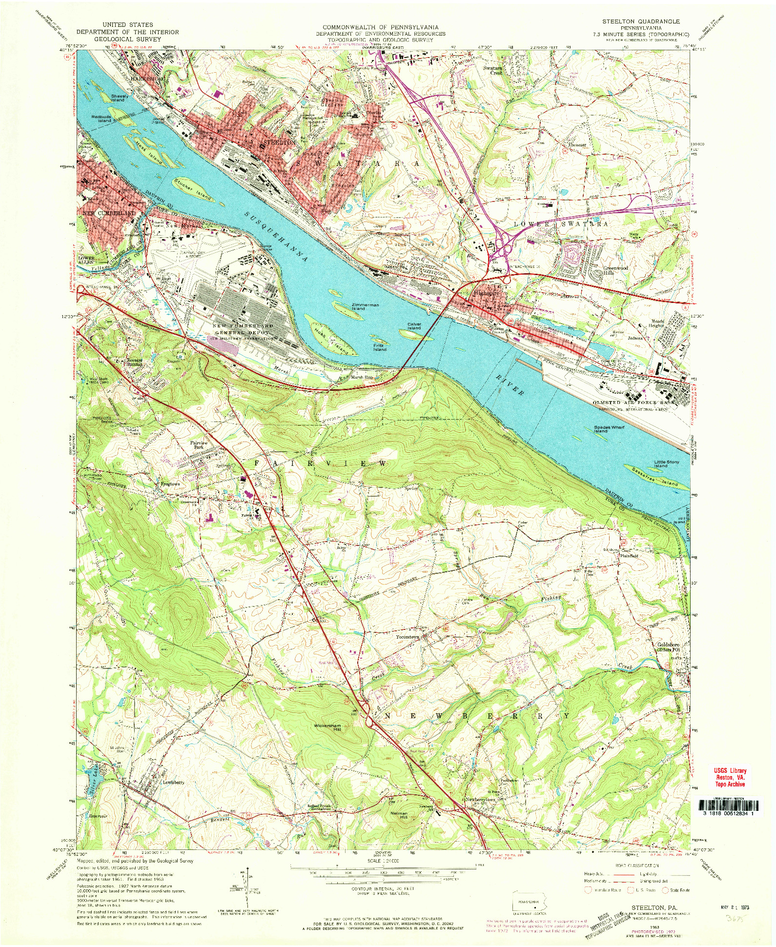 USGS 1:24000-SCALE QUADRANGLE FOR STEELTON, PA 1963