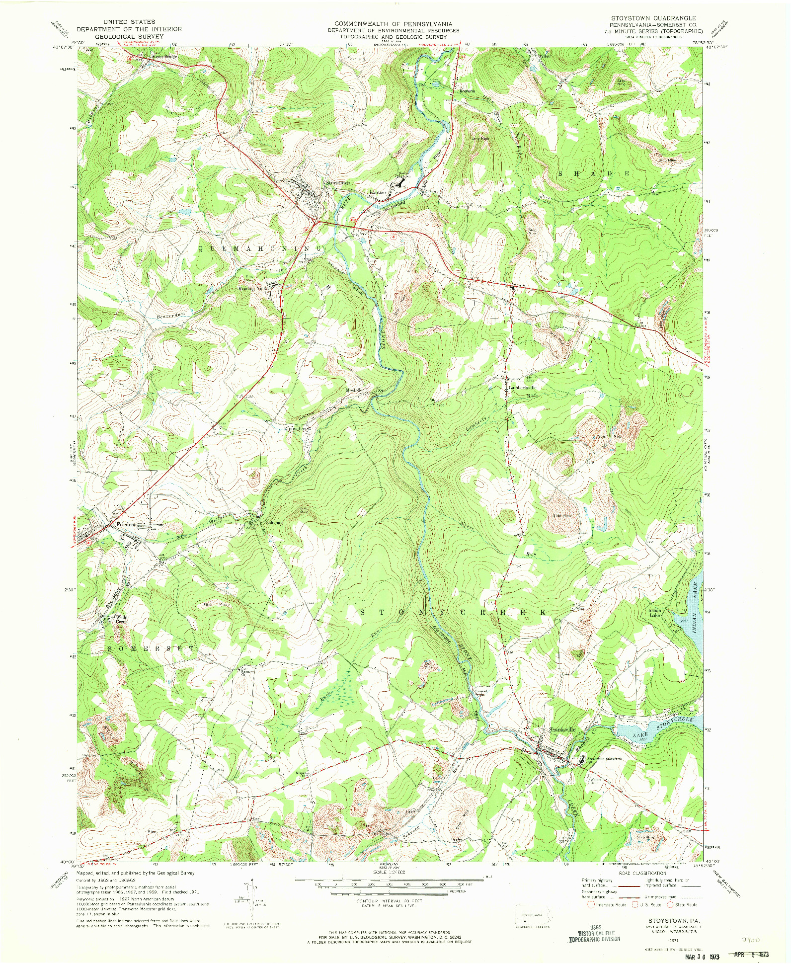 USGS 1:24000-SCALE QUADRANGLE FOR STOYSTOWN, PA 1971