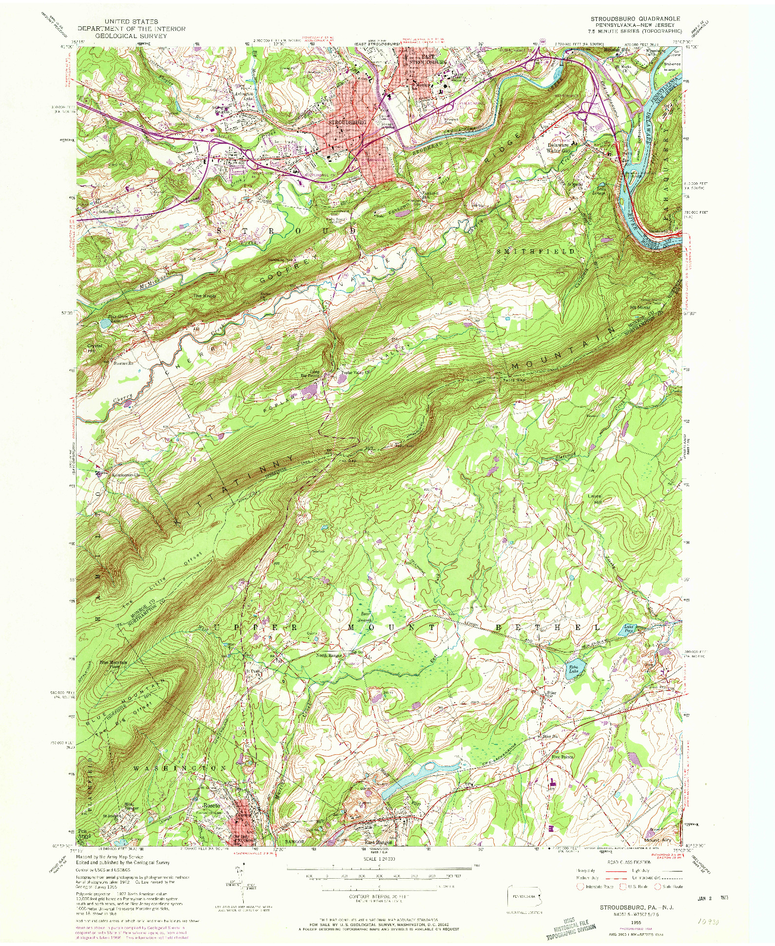 USGS 1:24000-SCALE QUADRANGLE FOR STROUDSBURG, PA 1955