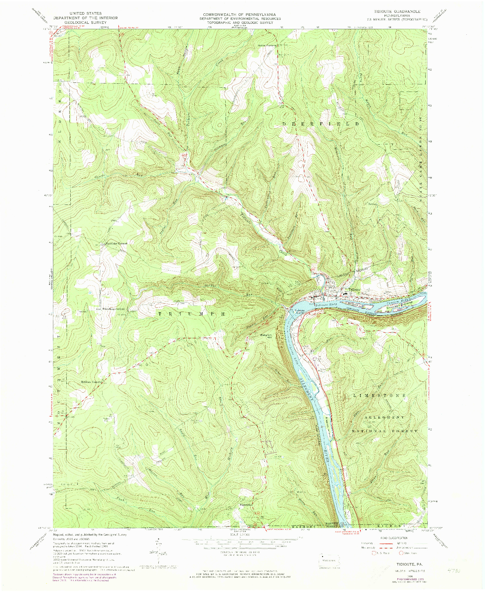 USGS 1:24000-SCALE QUADRANGLE FOR TIDIOUTE, PA 1966