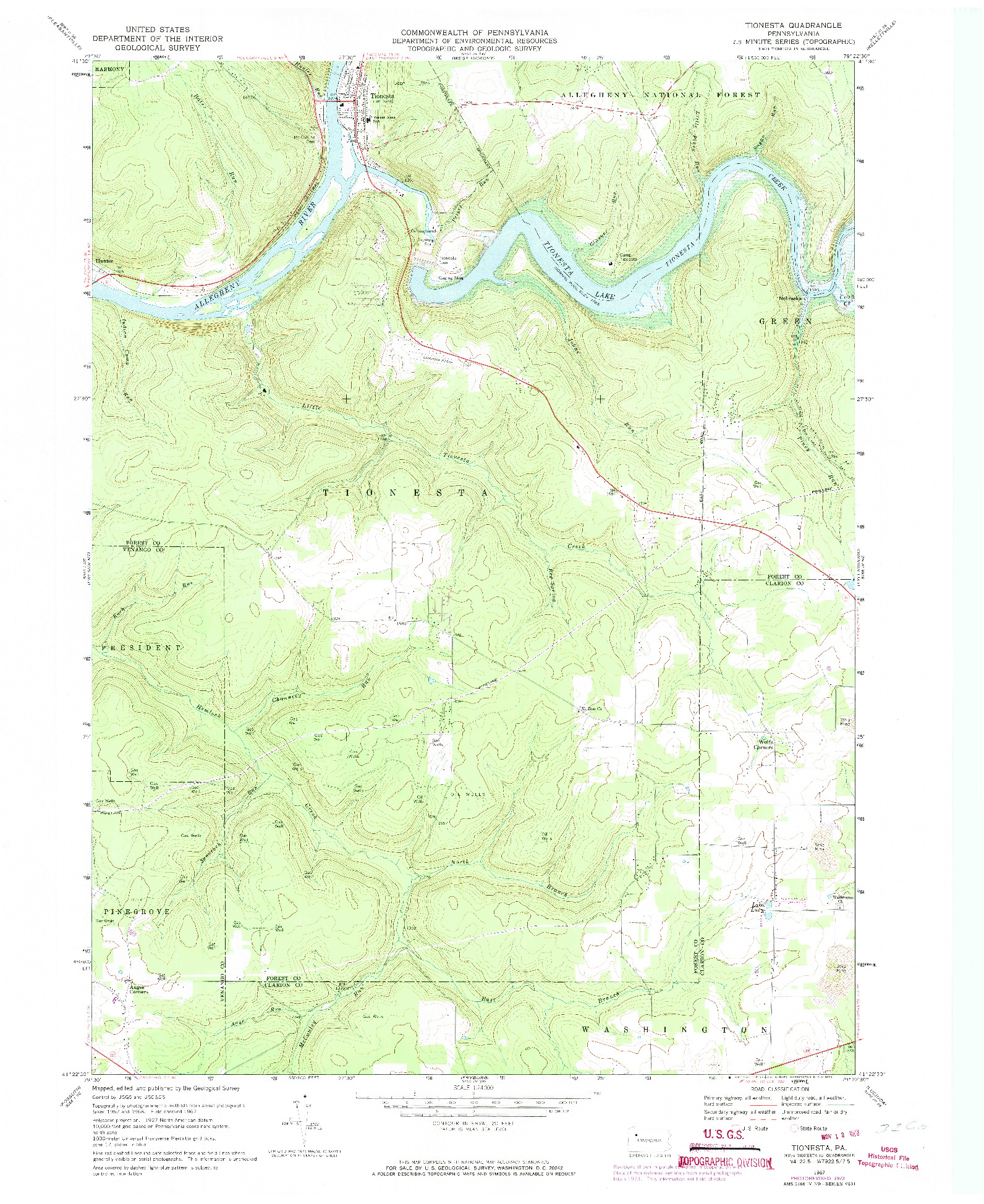 USGS 1:24000-SCALE QUADRANGLE FOR TIONESTA, PA 1967