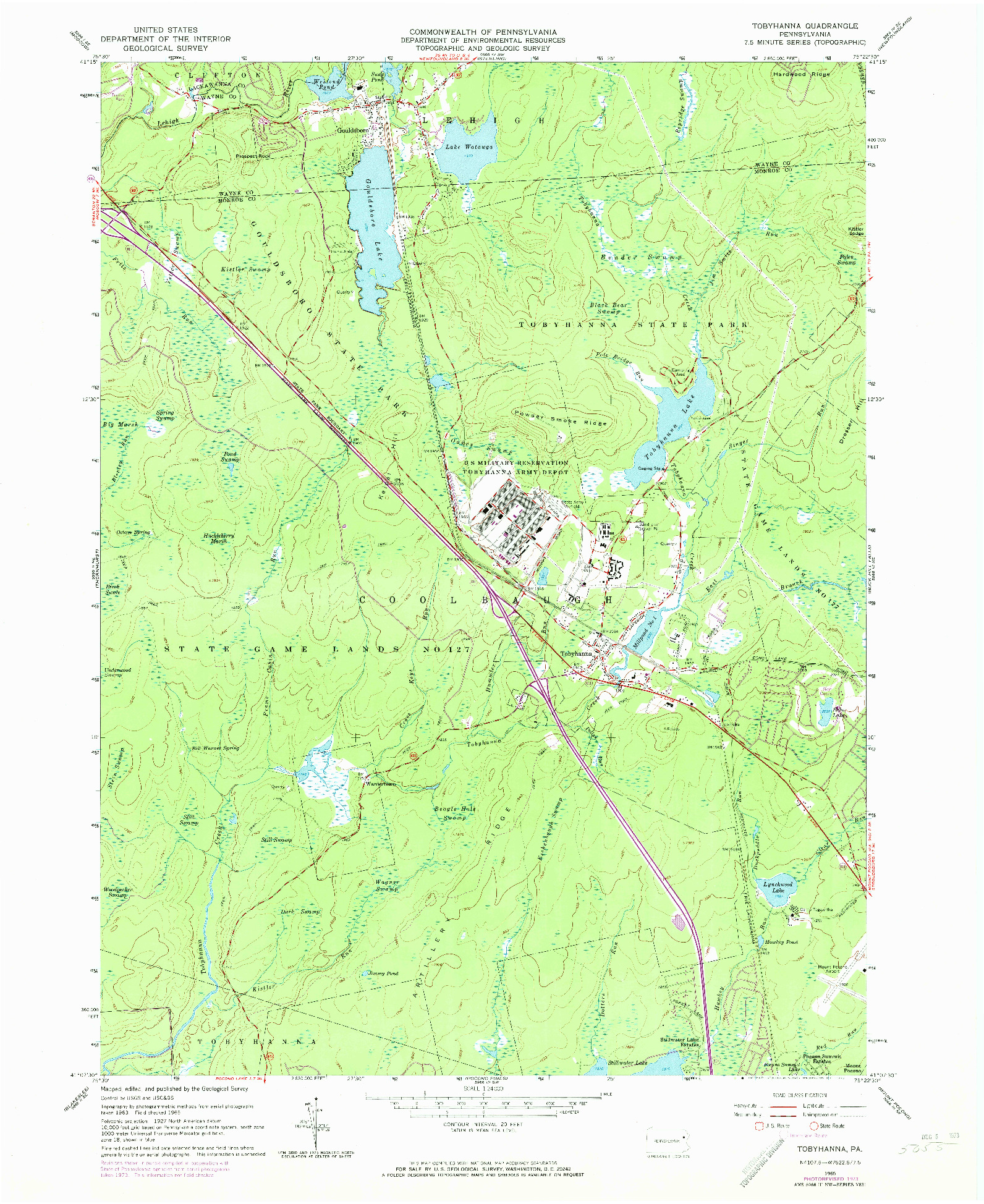 USGS 1:24000-SCALE QUADRANGLE FOR TOBYHANNA, PA 1965