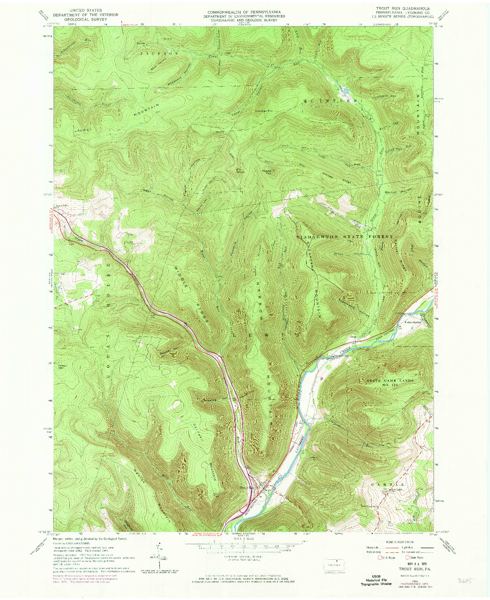 USGS 1:24000-SCALE QUADRANGLE FOR TROUT RUN, PA 1965