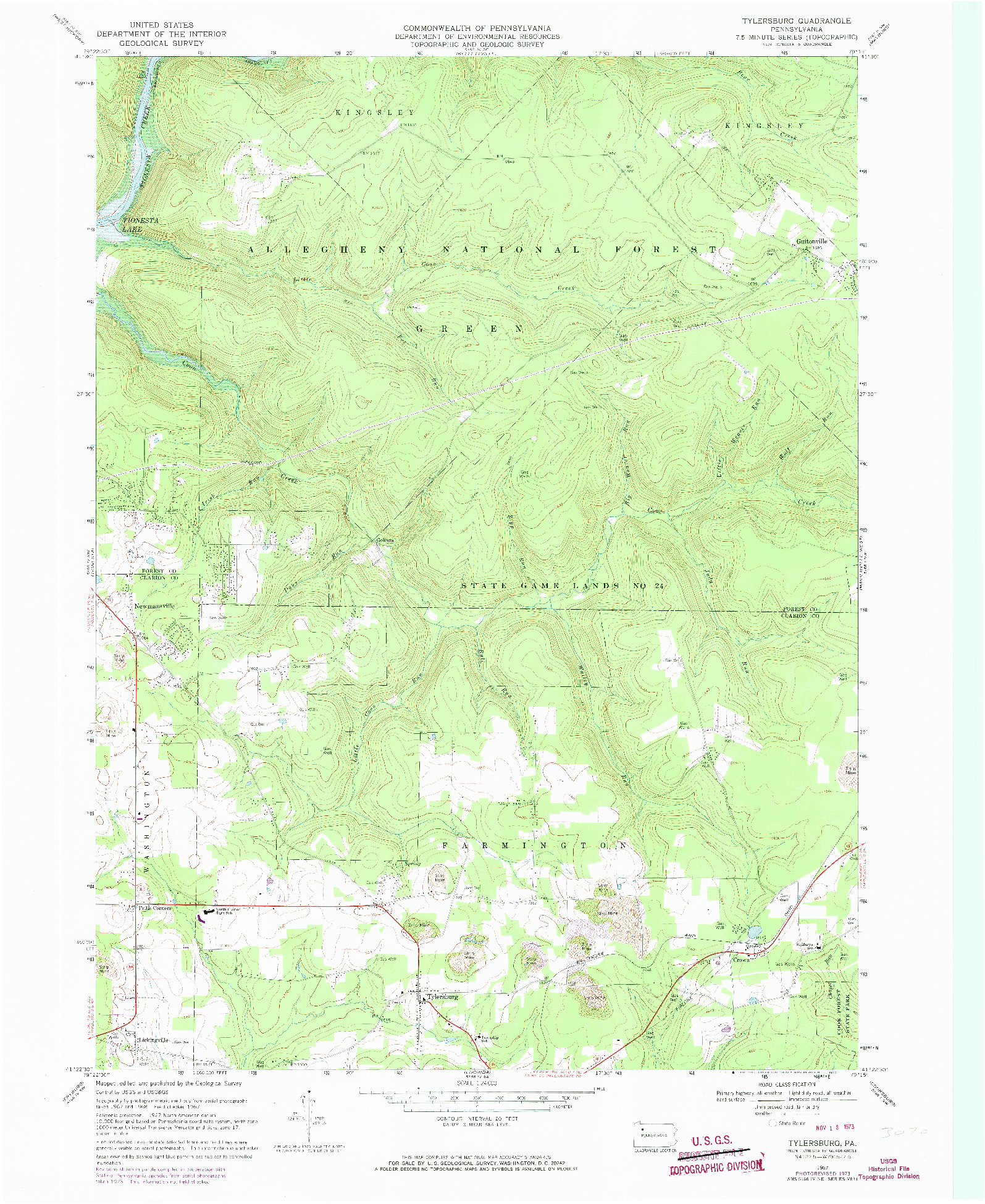 USGS 1:24000-SCALE QUADRANGLE FOR TYLERSBURG, PA 1967