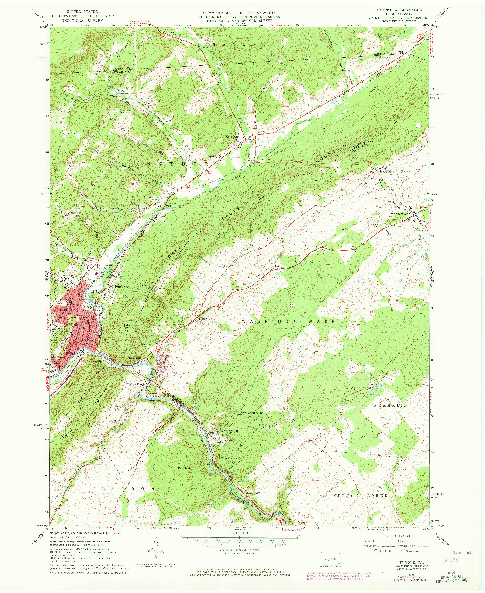 USGS 1:24000-SCALE QUADRANGLE FOR TYRONE, PA 1963