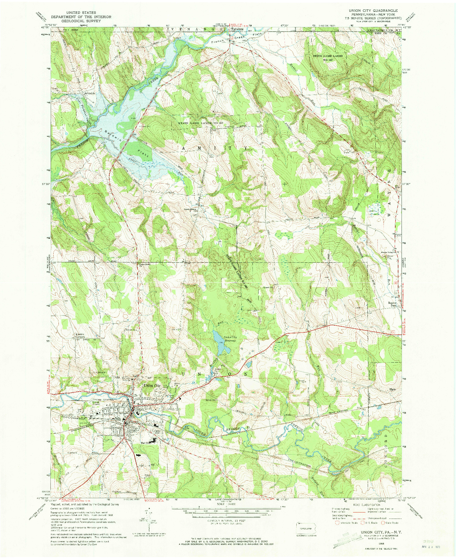 USGS 1:24000-SCALE QUADRANGLE FOR UNION CITY, PA 1968